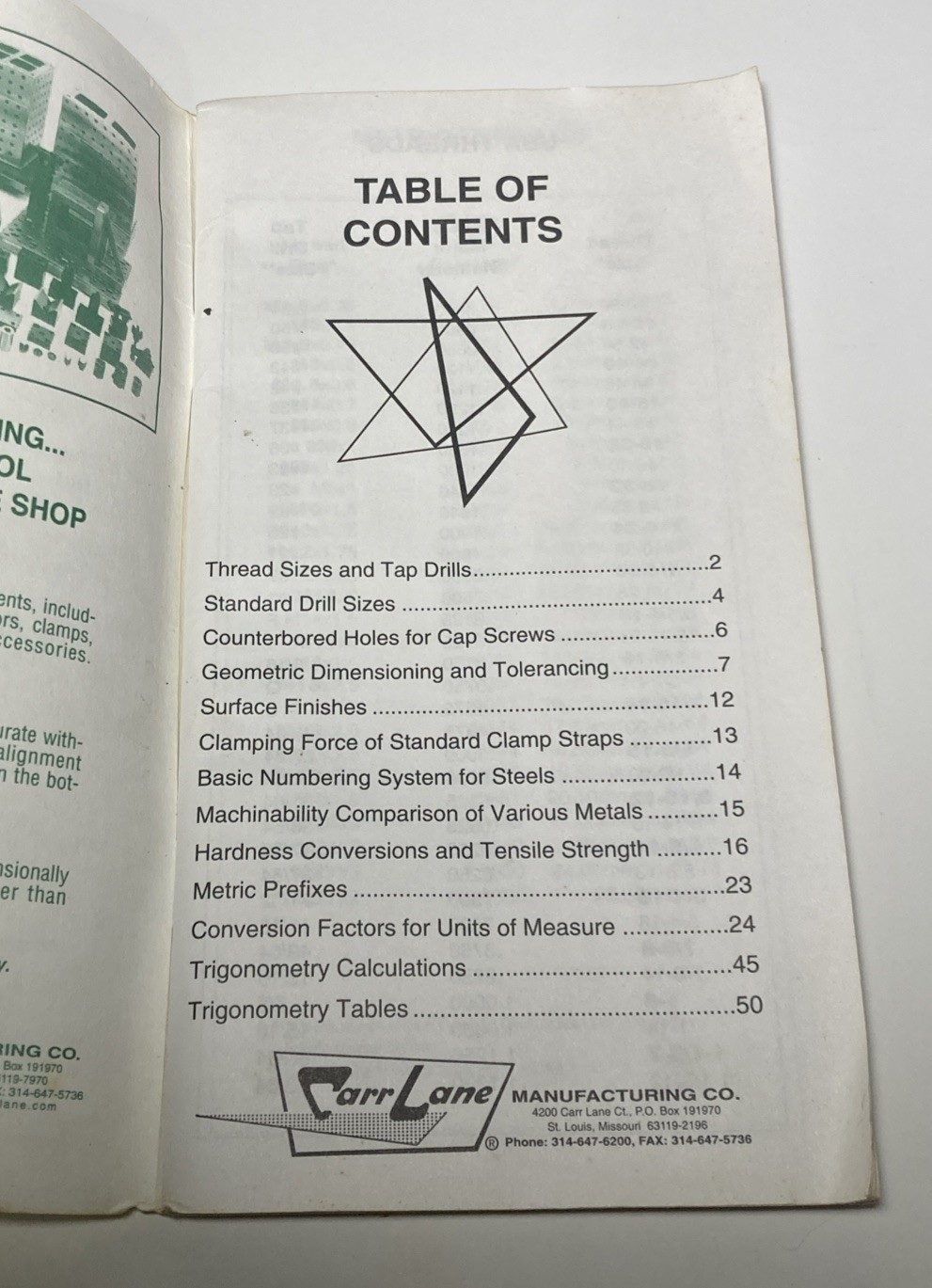Carr Lane Trigonometry Tables and Handy References for Engineers 1997