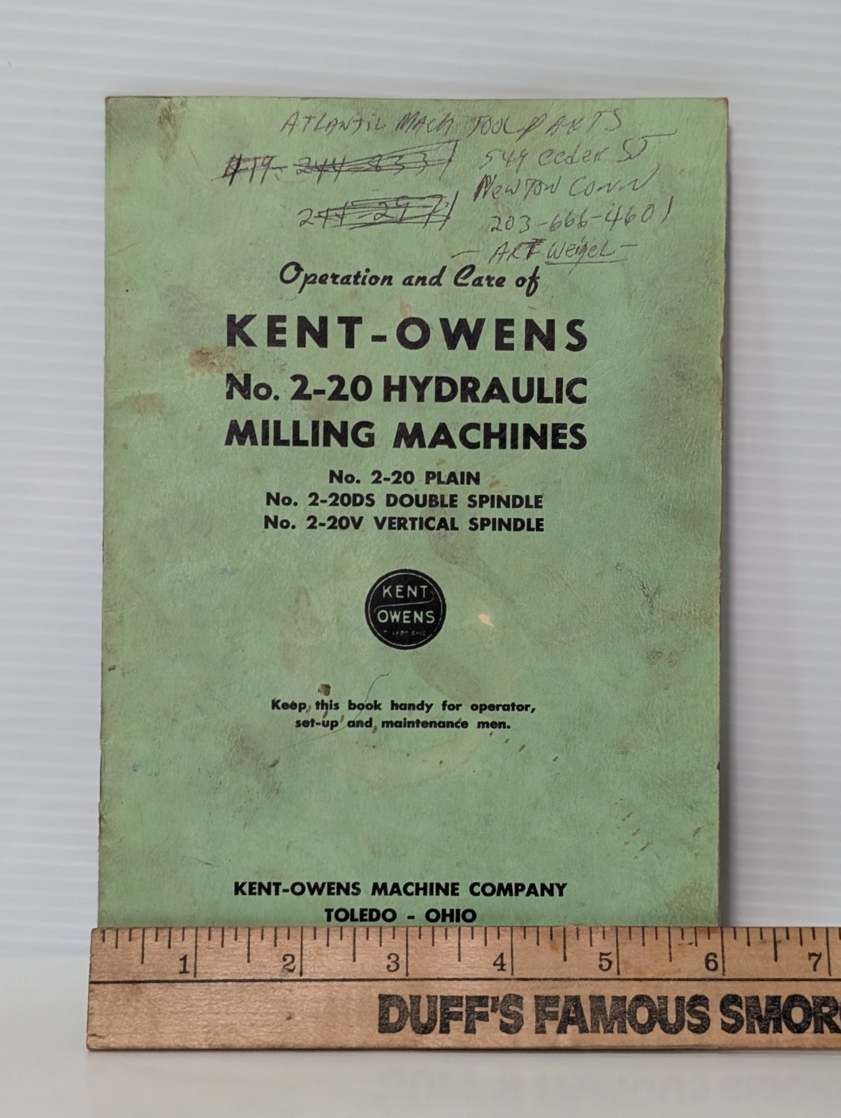 Lot of 3 Kent-Owens 1-14, 2-20, 2-20DS & 2-20V Milling Machine Owners Manuals