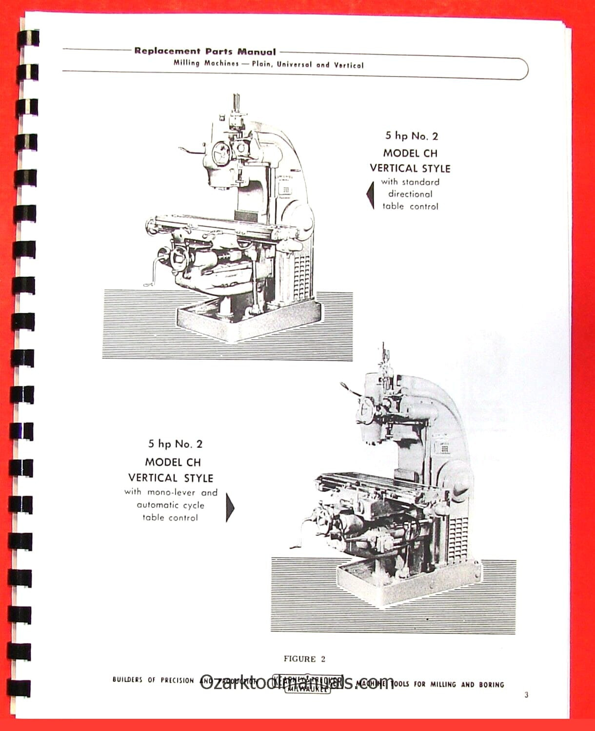 KEARNEY TRECKER MILWAUKEE 2CH No. 2 5HP Milling Machine Parts Manual 0971