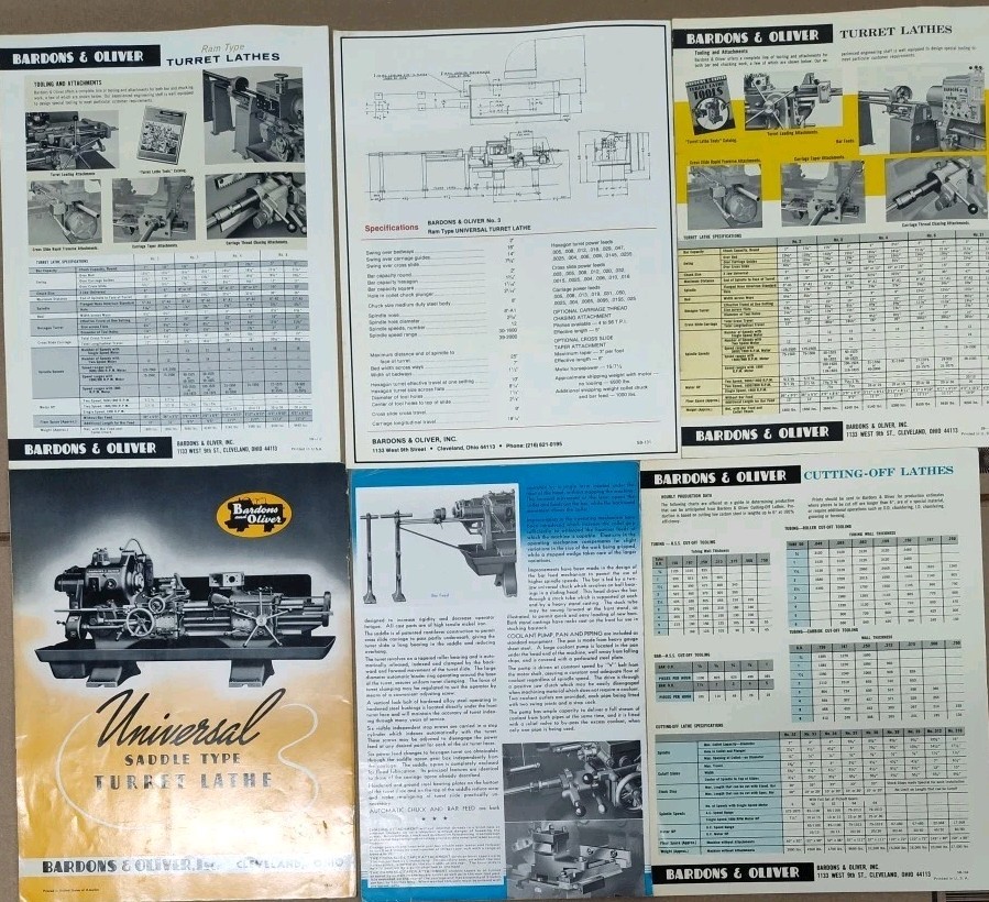 Milling Machinery & Tools Bardons & Oliver Inc Lathes 6 Brochure Lot W Catalog