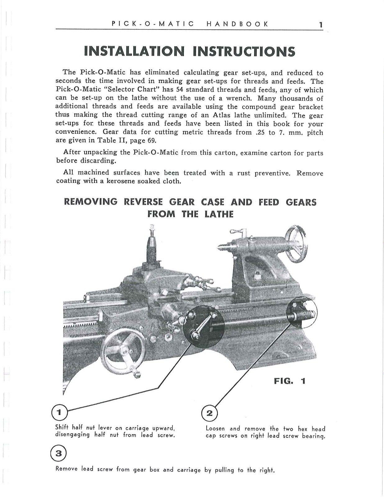 10in Metal Lathe & Threading Charts Operator Inst Manual Fits Atlas Pick-O-Matic