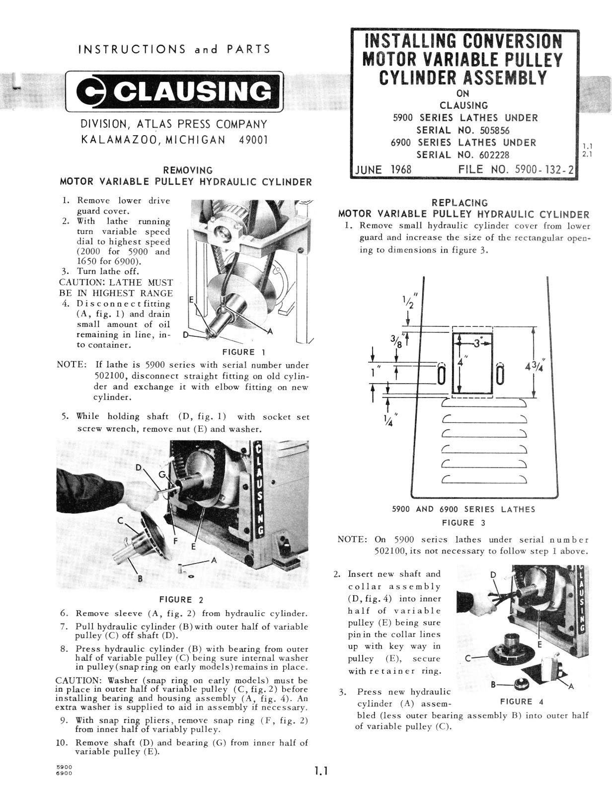Clausing 12″ 5900 Series Lathe SN’s 500400 to 500529 Instruct & Parts List #1369