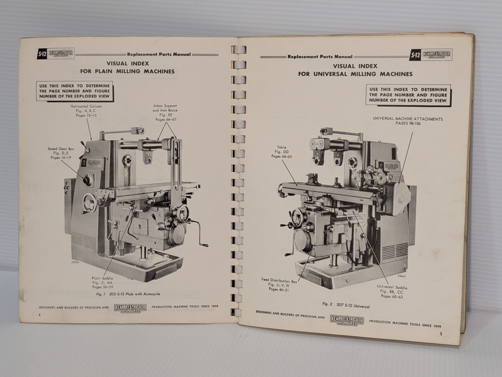 Lot of 2: Kearney&Trecker SR-61 Parts Manuals for S-12 Knee Type Milling Machine