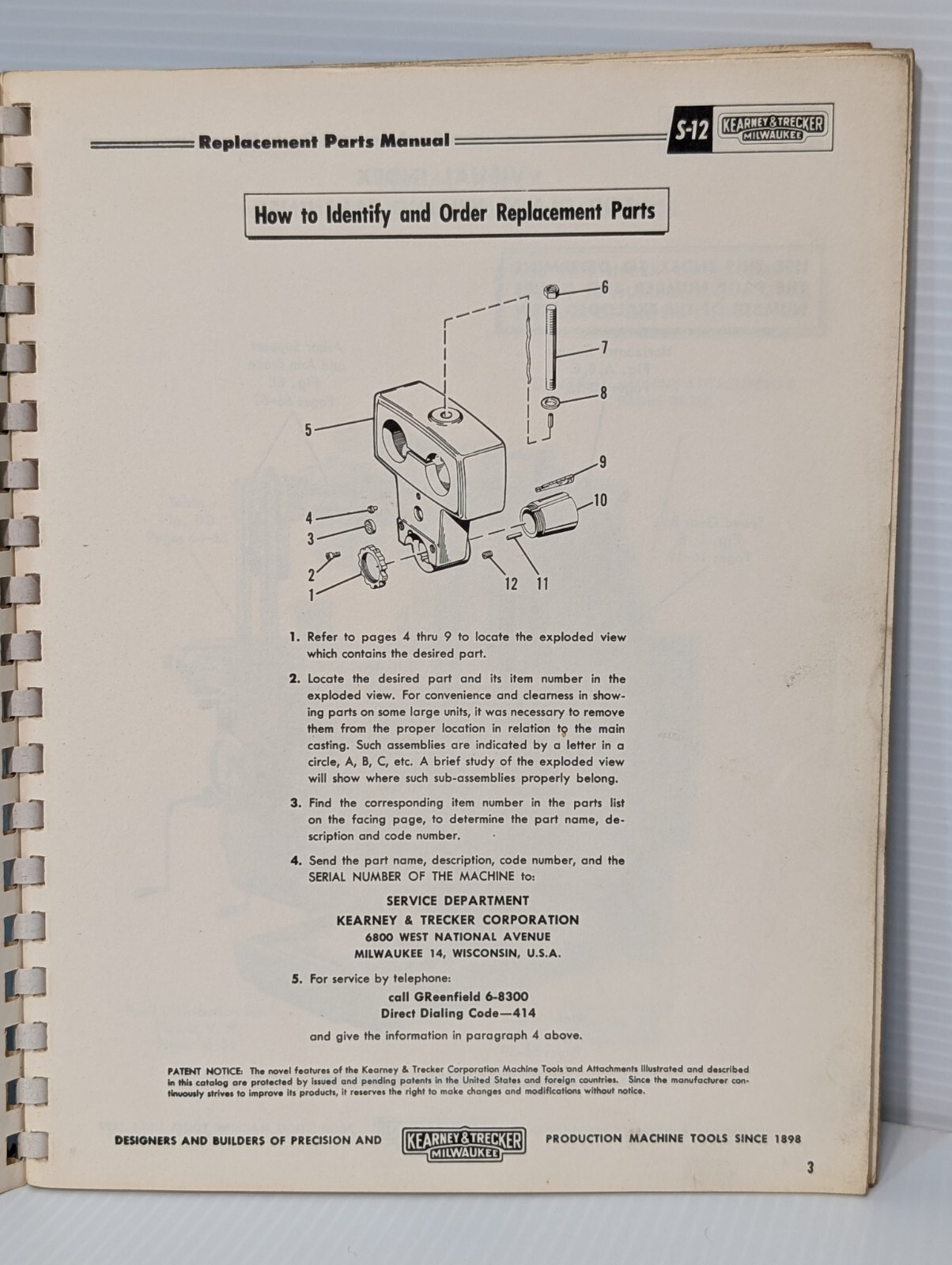 Lot of 2: Kearney&Trecker SR-61 Parts Manuals for S-12 Knee Type Milling Machine