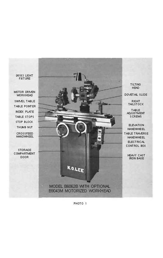 1979 Tool & Cutter Grinders Operator Instructions Manual Fits K. O. Lee 200 Seri