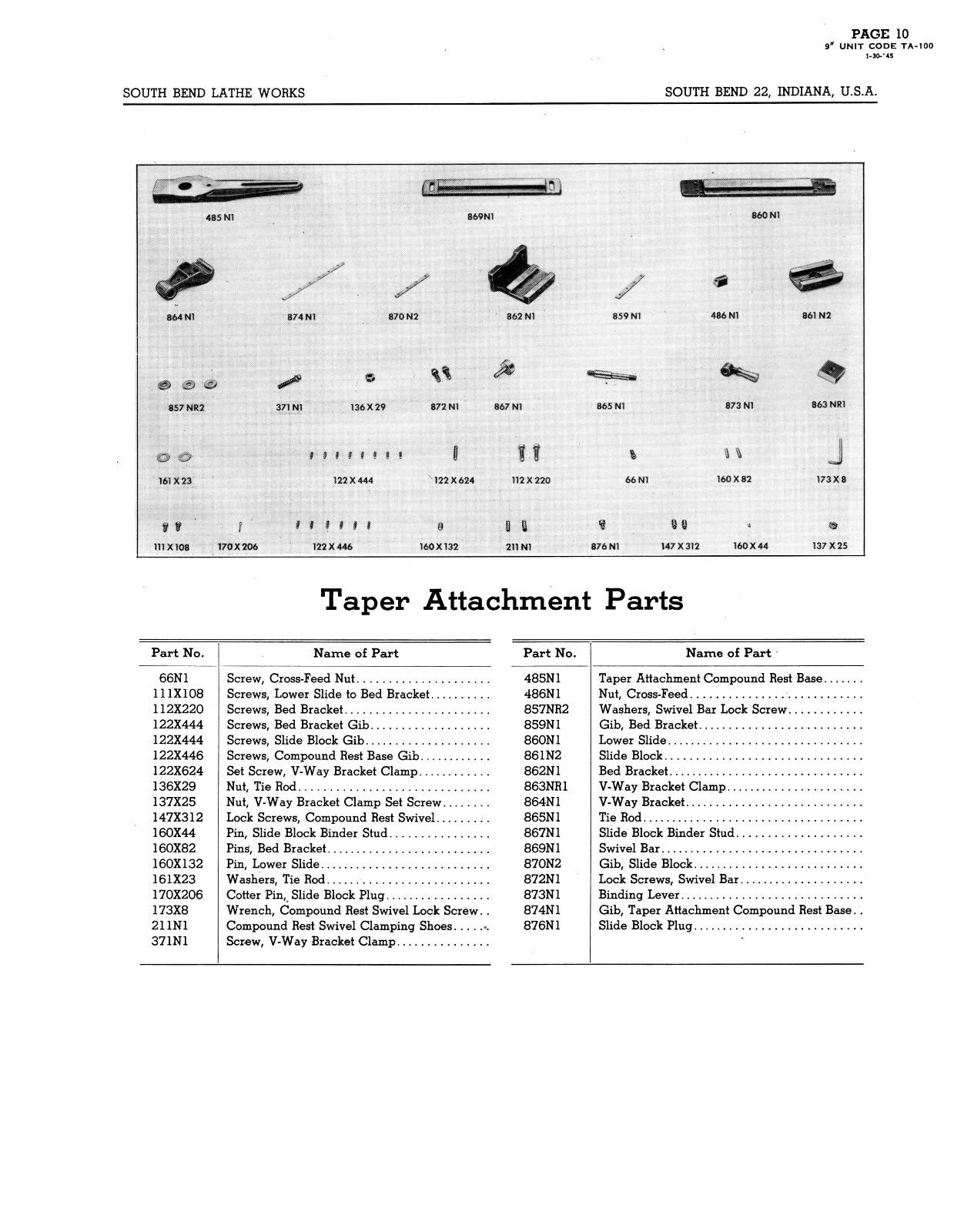 South Bend 9″ Model B Lathe 12 Speed Replacement Parts Manual #1175