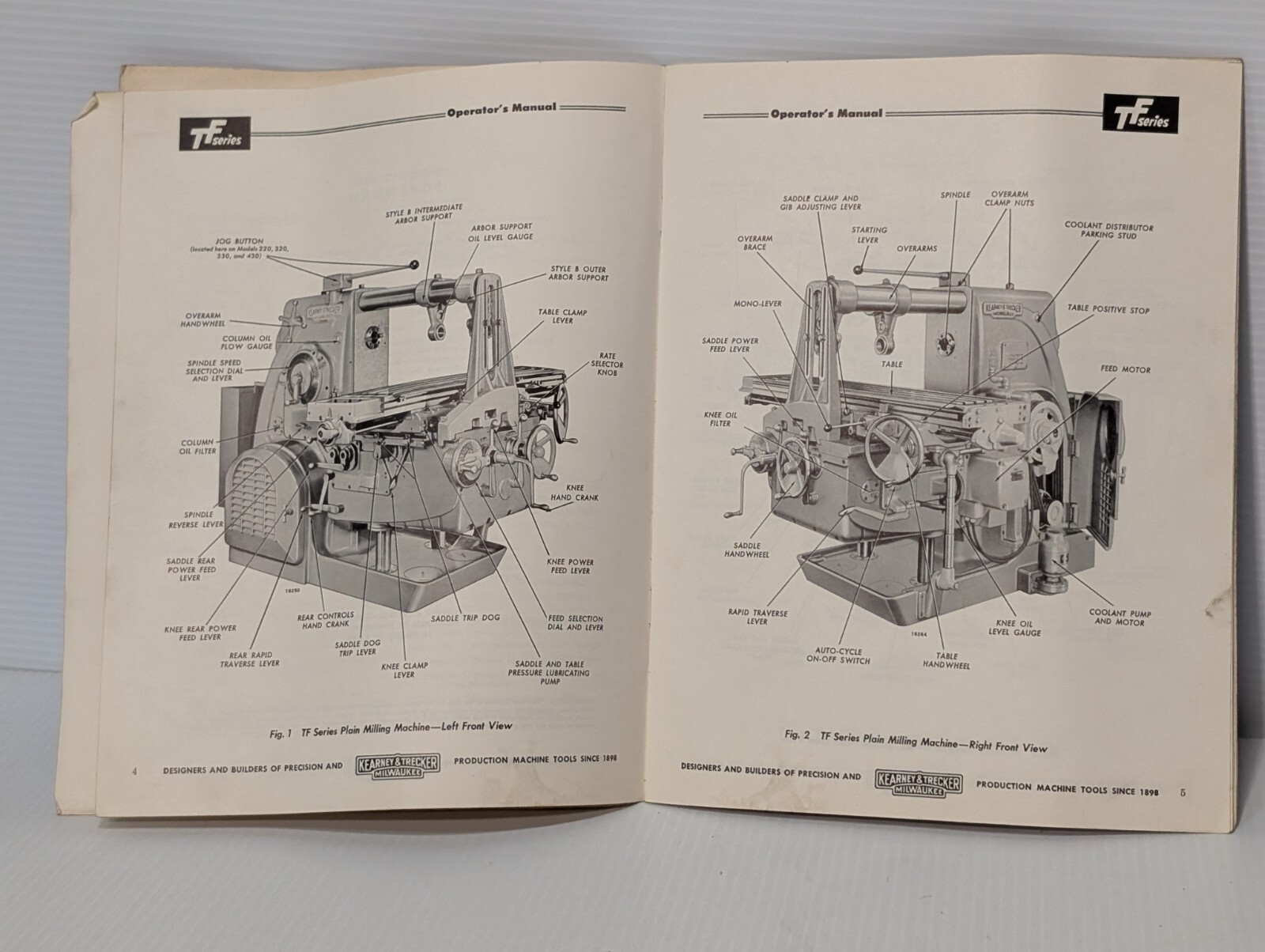 Kearney&Trecker No. TFC-5, TF Series Twin Screw Milling Machine Operator Manual