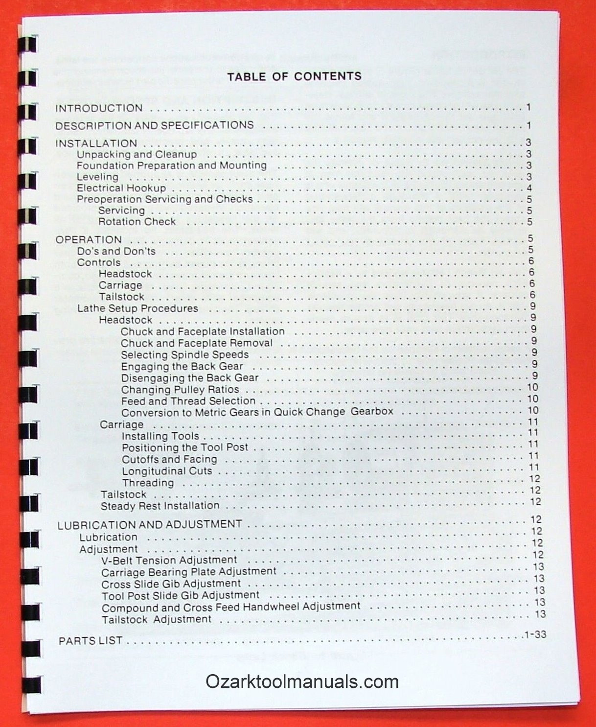 10″ x 24″-12″ x 36″ Metal Lathe Owners Parts Manual-Jet,Enco,Grizzly,MSC 0770