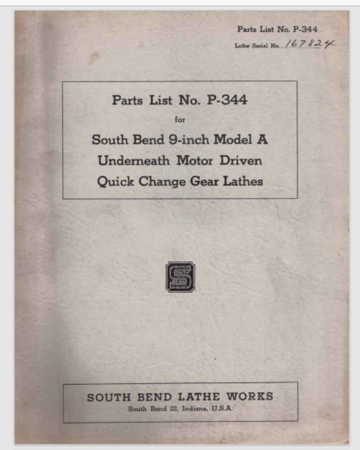 1944 South Bend 9″ Inch Model A Lathe Parts Manual List Book Catalog comb bound