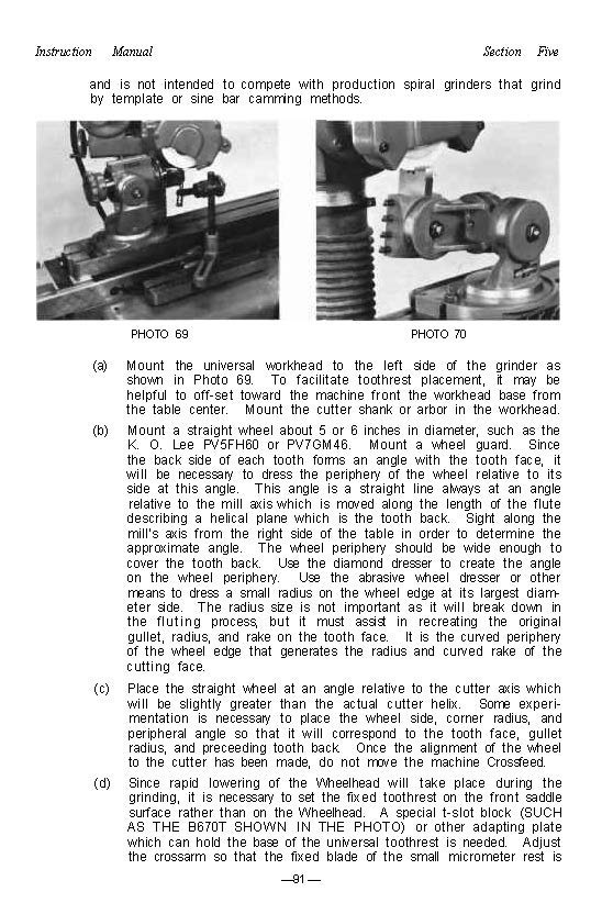 1979 Tool & Cutter Grinders Operator Instructions Manual Fits K. O. Lee 200 Seri