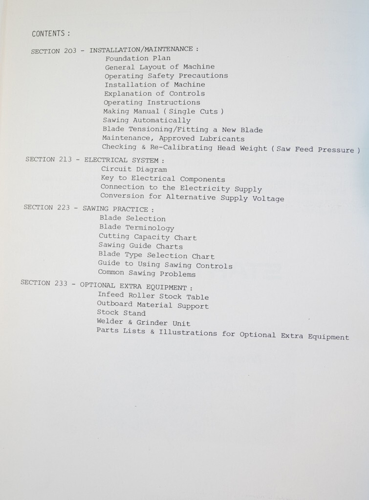 KALAMAZOO-STARTRITE Horizontal Band Saw H250A Service & Parts Manual