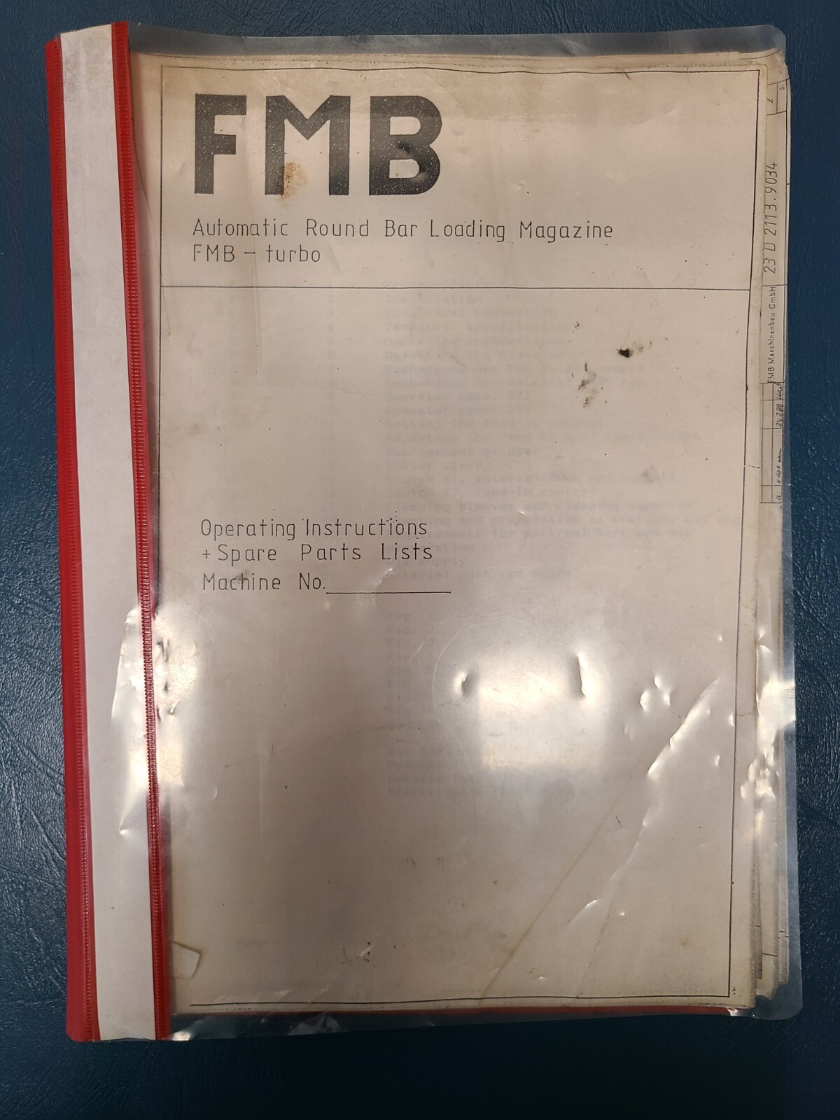 FMB Turbo Manual Round Bar Loading Magazine Operation and Spare Parts Manual