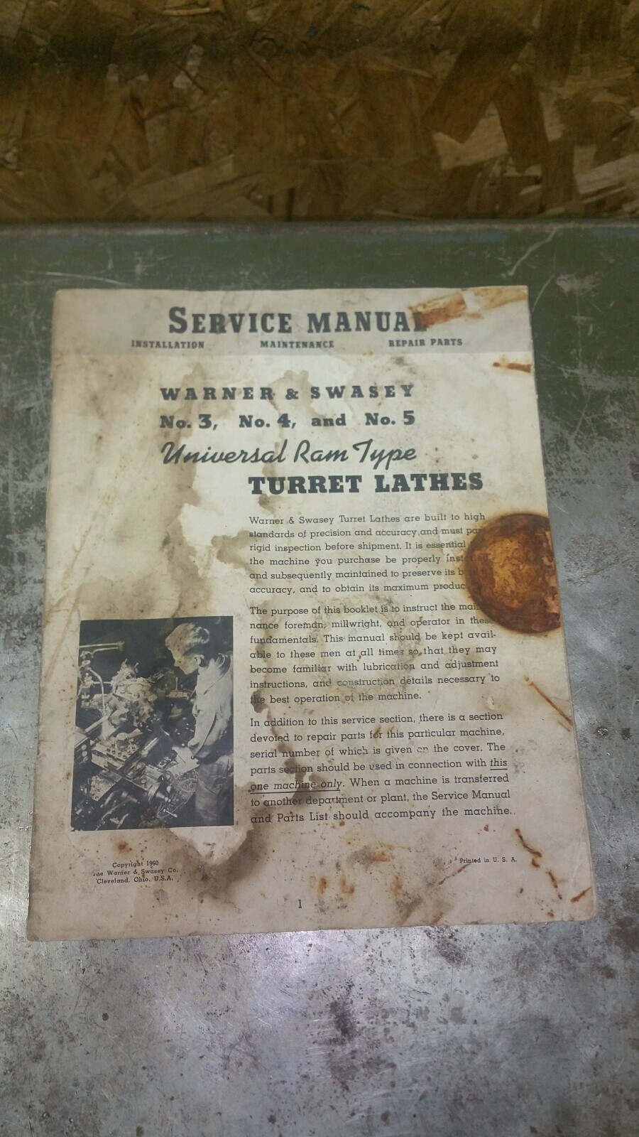 Warner & Swasey No. 3, 4, 5 turret lathe service manual ORIGINAL
