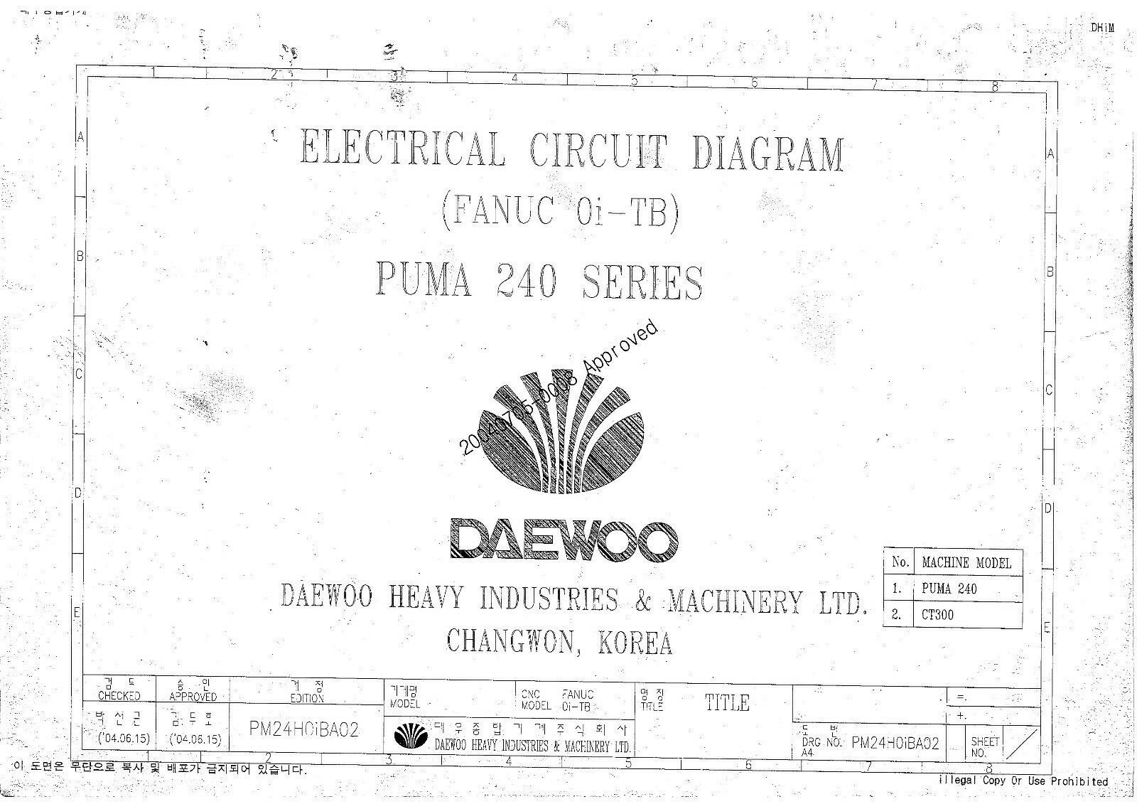 Daewoo Puma 240/CT300 CNC Lathe Electrical Circuit & Ladder Diagram