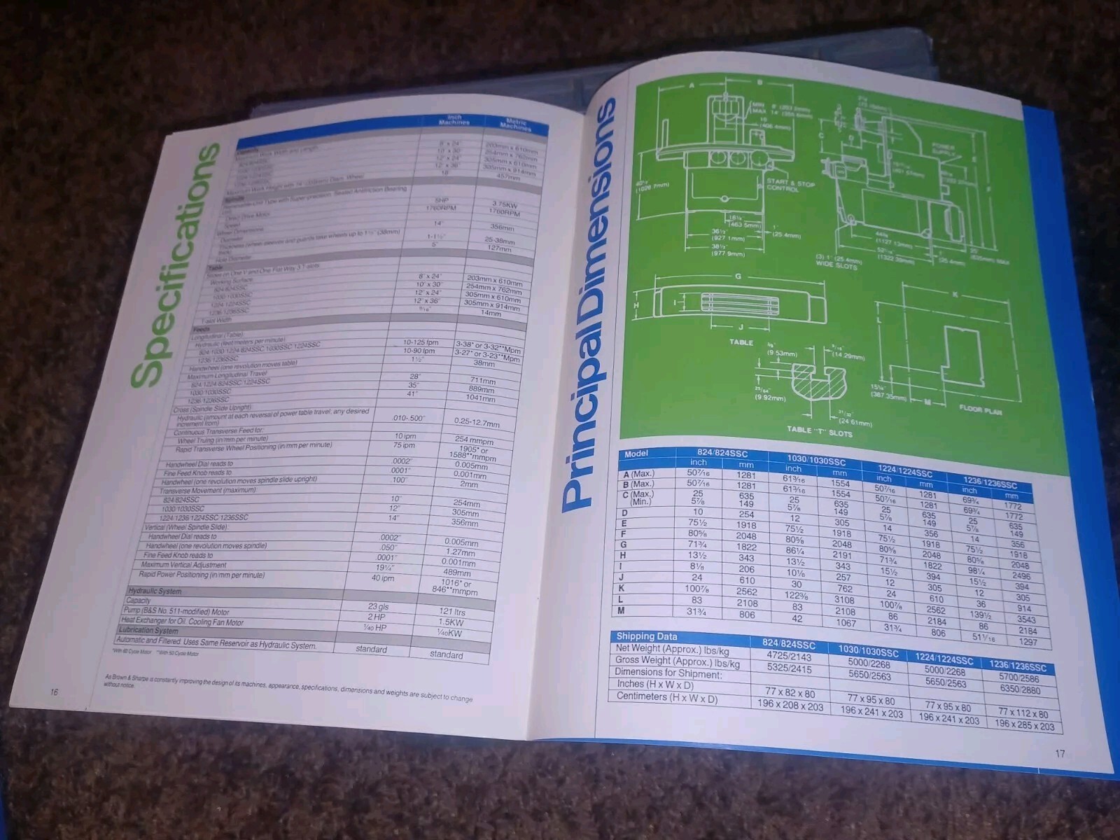 Brown & Sharpe 824 1030 1224 1236 Micromaster Grinding Machines Catalog Book