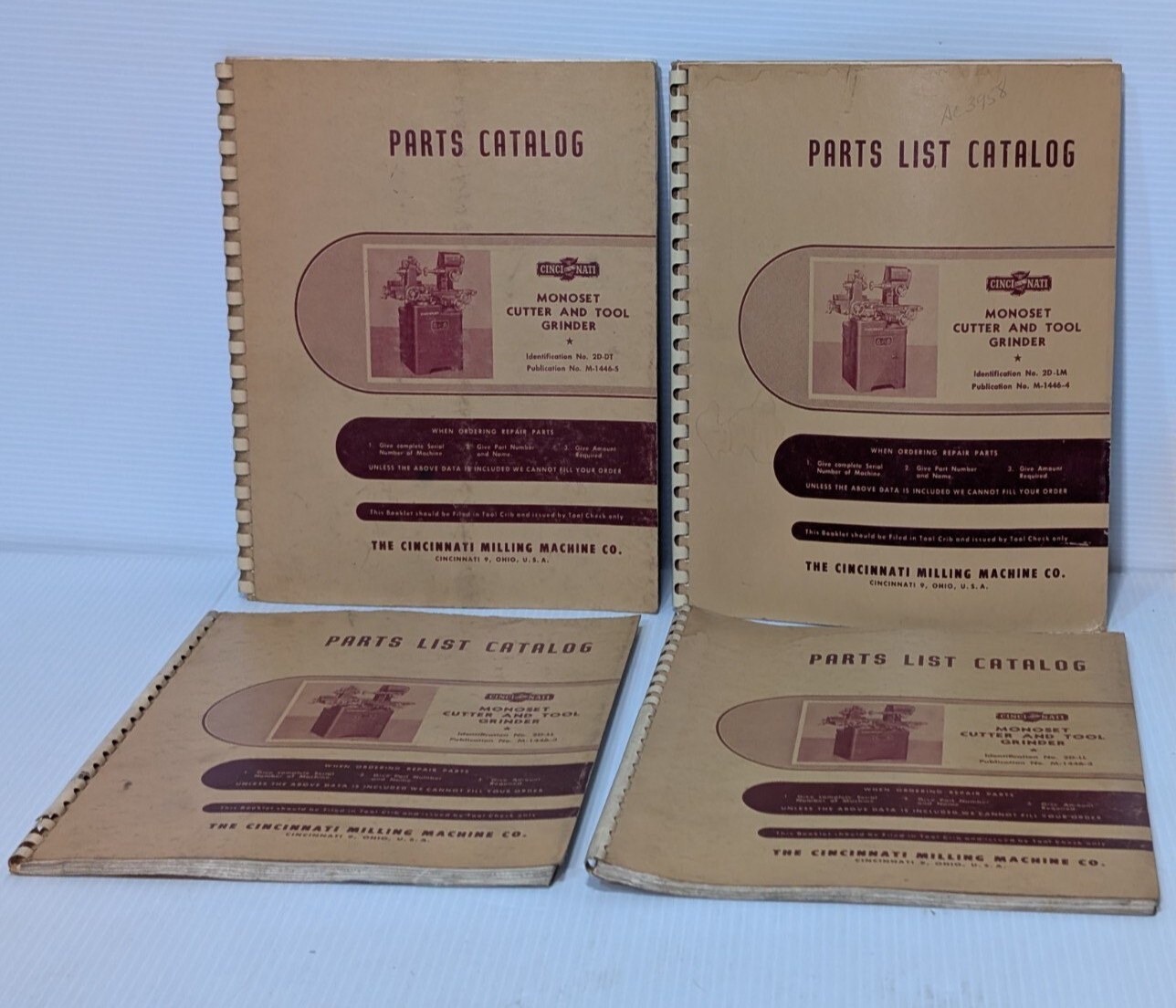 Lot of 4: Cincinnati Milling Machine Monoset Cutter & Tool Grinder Part Catalogs