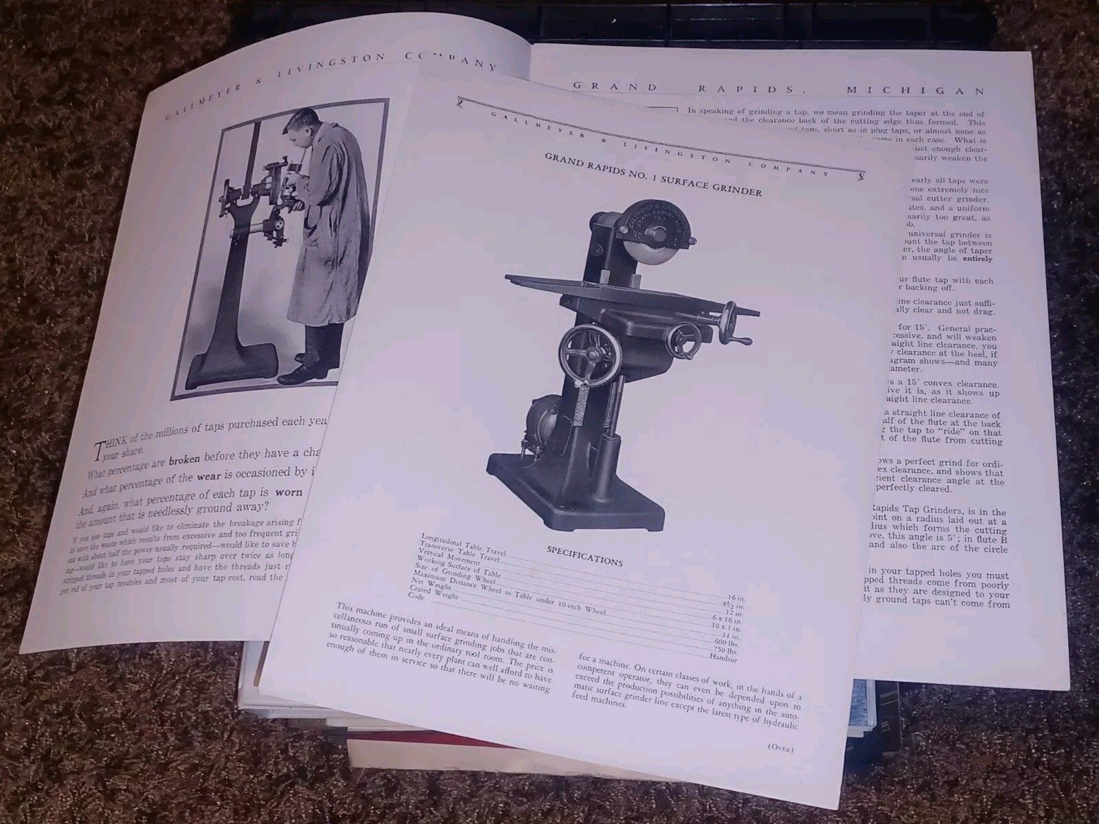GALLMEYER & LIVINGSTON GRAND RAPIDS Michigan Tool TAP GRINDERS Catalog Book VTG
