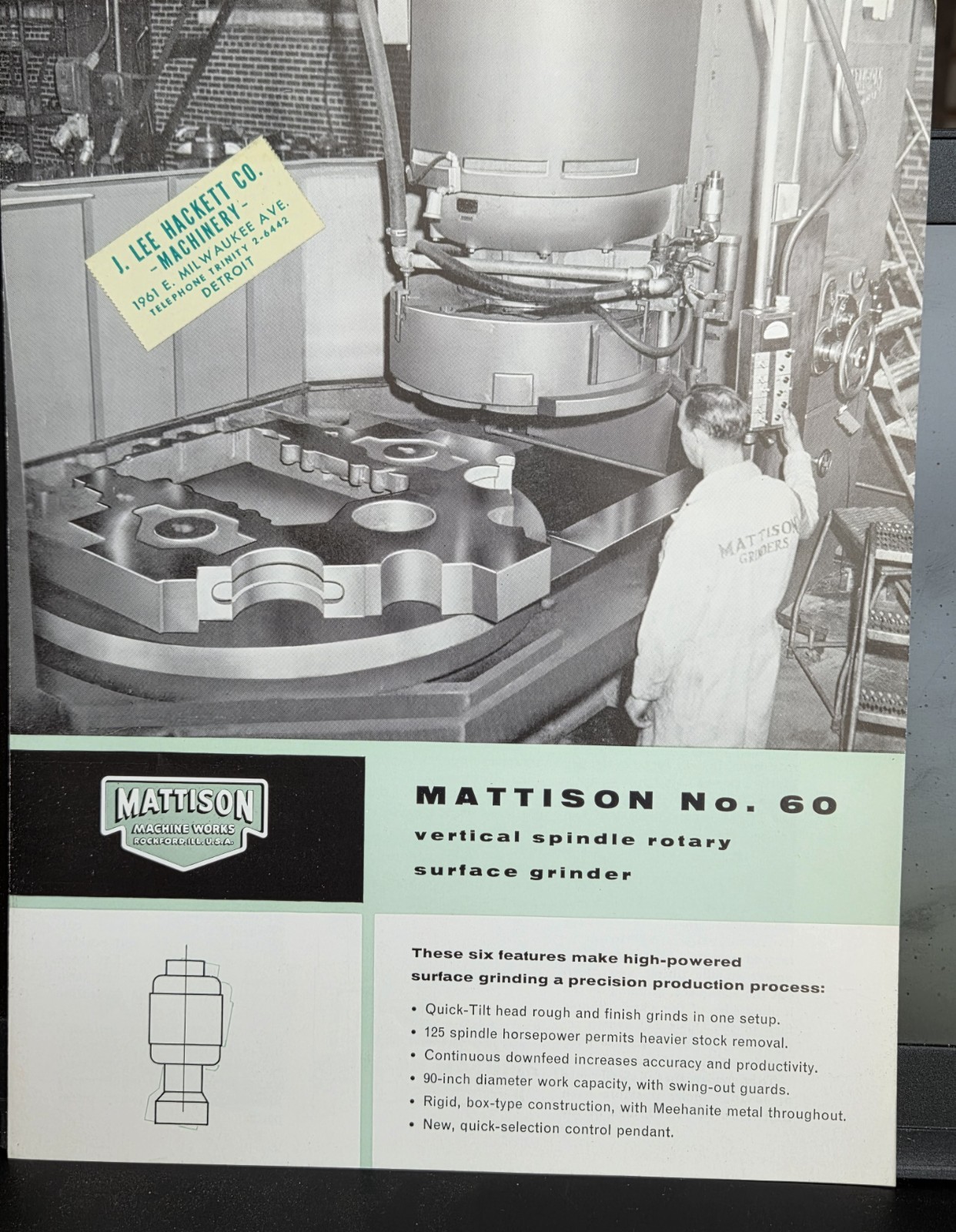 Mattison No. 60 (125 Horsepower) Vertical Spindle Rotary Surface Grinder Catalog