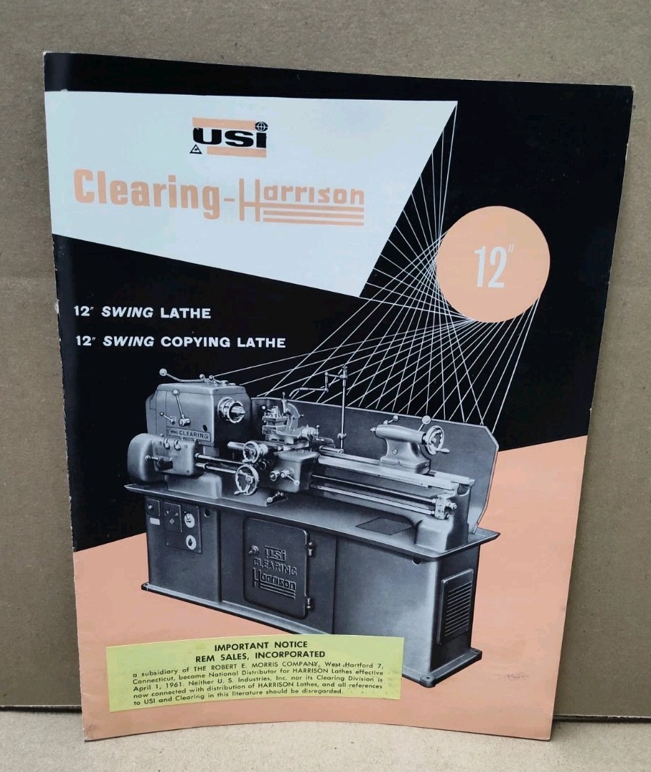 Clearing-Harrison 12″ Swing Lathe Sale Brochure Advertising Bulletin Copying Vtg