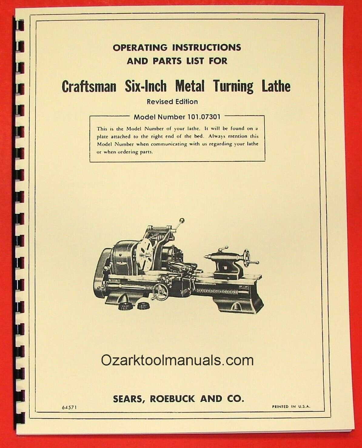 CRAFTSMAN/ATLAS 6″ Metal Lathe 101.07301 Owner’s Parts Manual ~REVISED 0189