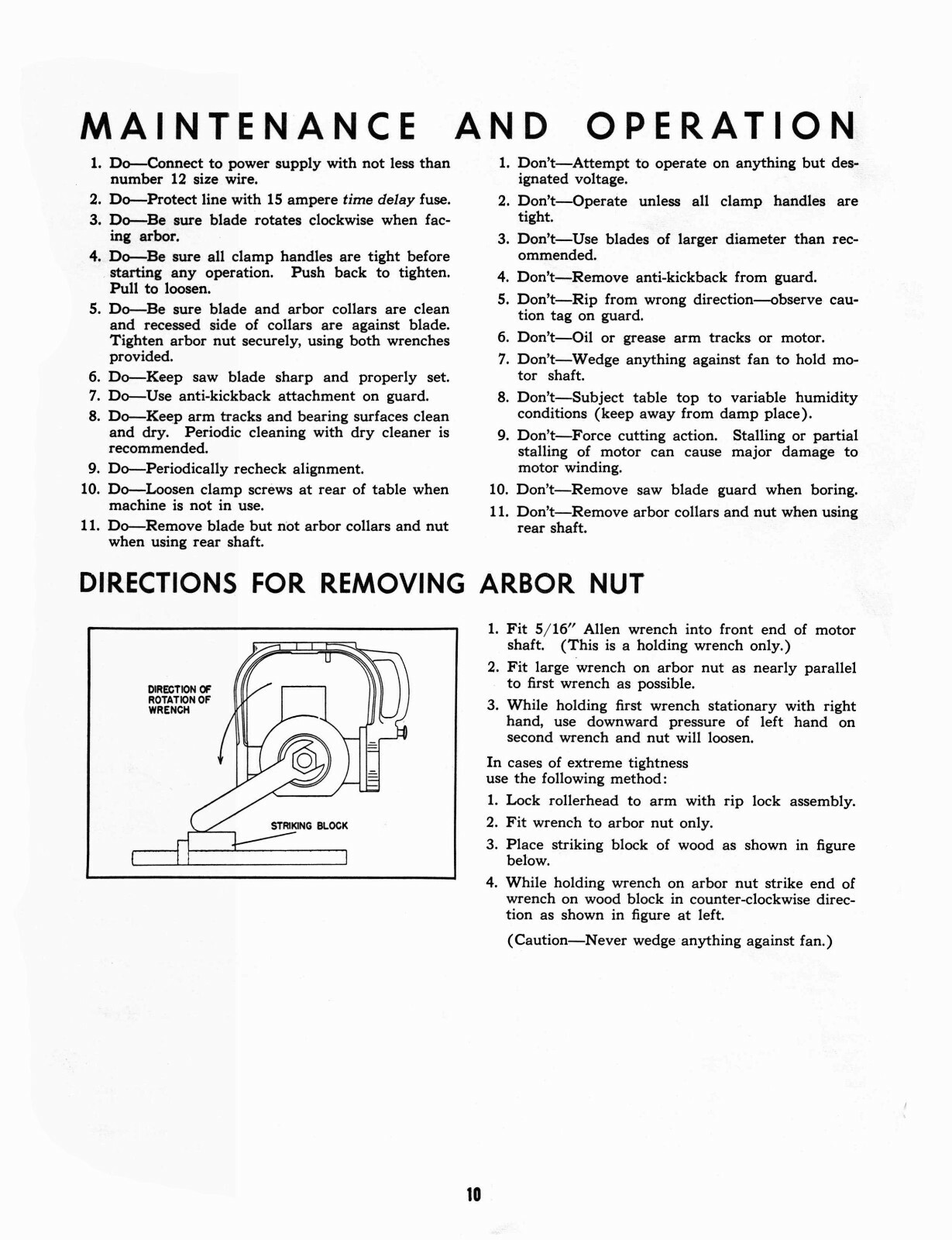 Dewalt Model 1500 Radial Arm Saw Instruction, Maintenance & Parts Manual #1188