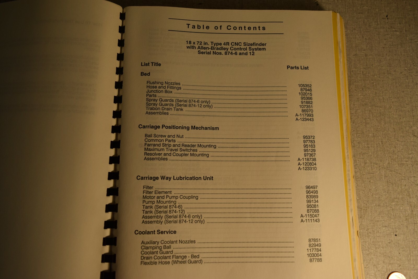 Landis 4R CNC Sizefinder with AB Control System Parts Catalog