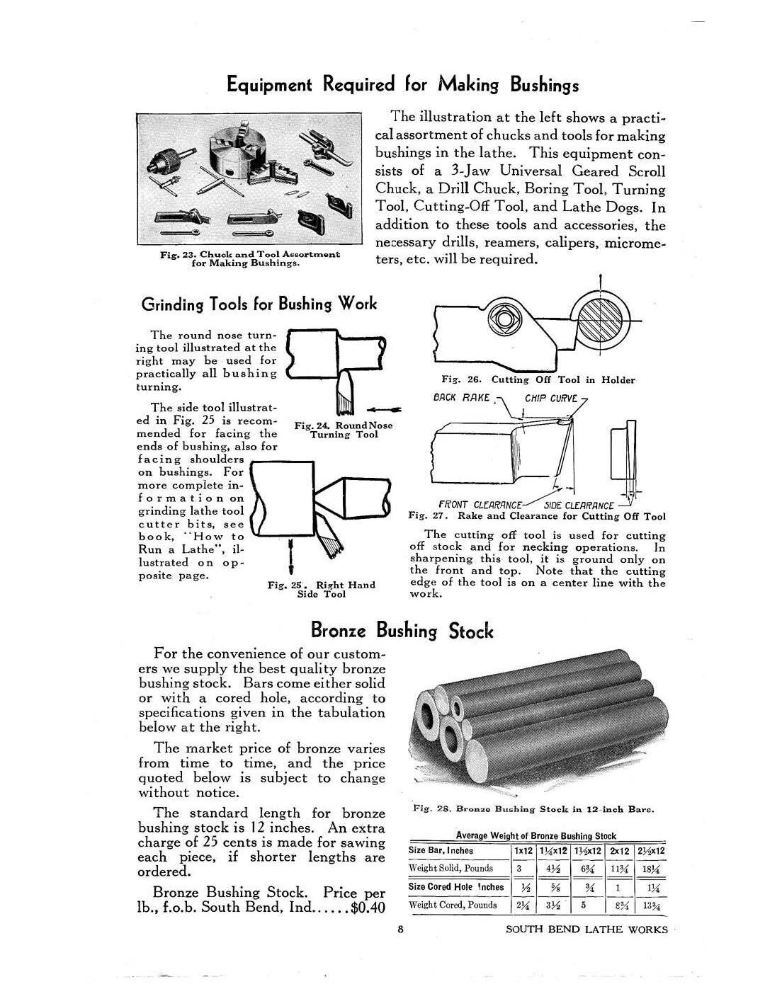 Manual Fits 1938 South Bend Lathe No. 7-S – How to Make Bushings for Automobiles