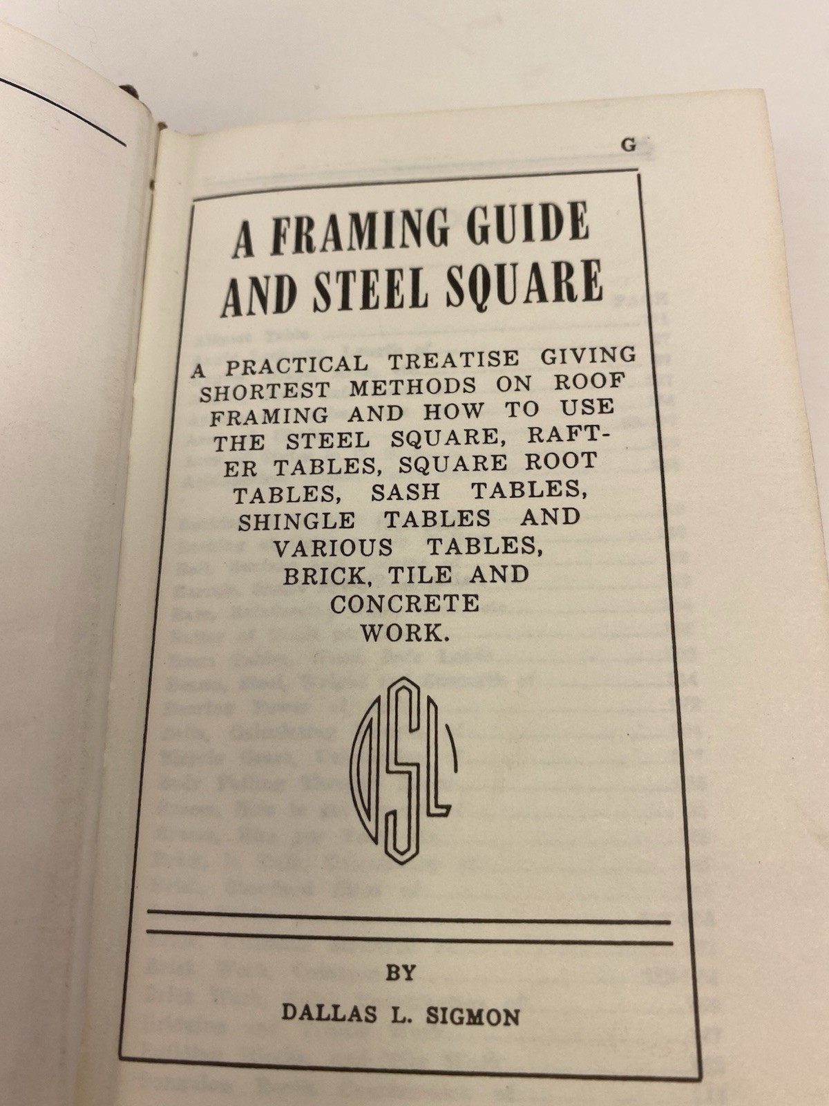 D. L. SIGMON A Framing Guide and Steel Square Revised Edition Vintage Hardcover