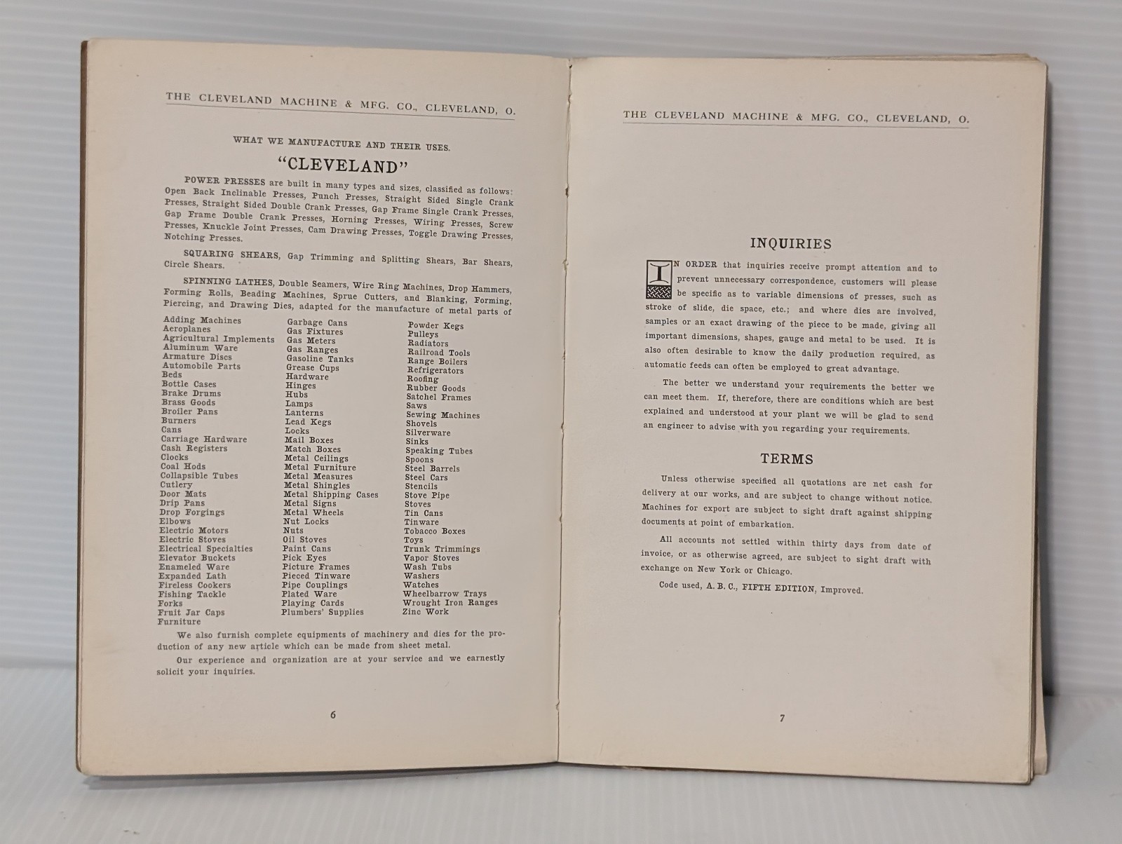 Vin 1916 Cleveland Machine & Mfg Power Presses, Shears, Dies, Illustrated Manual