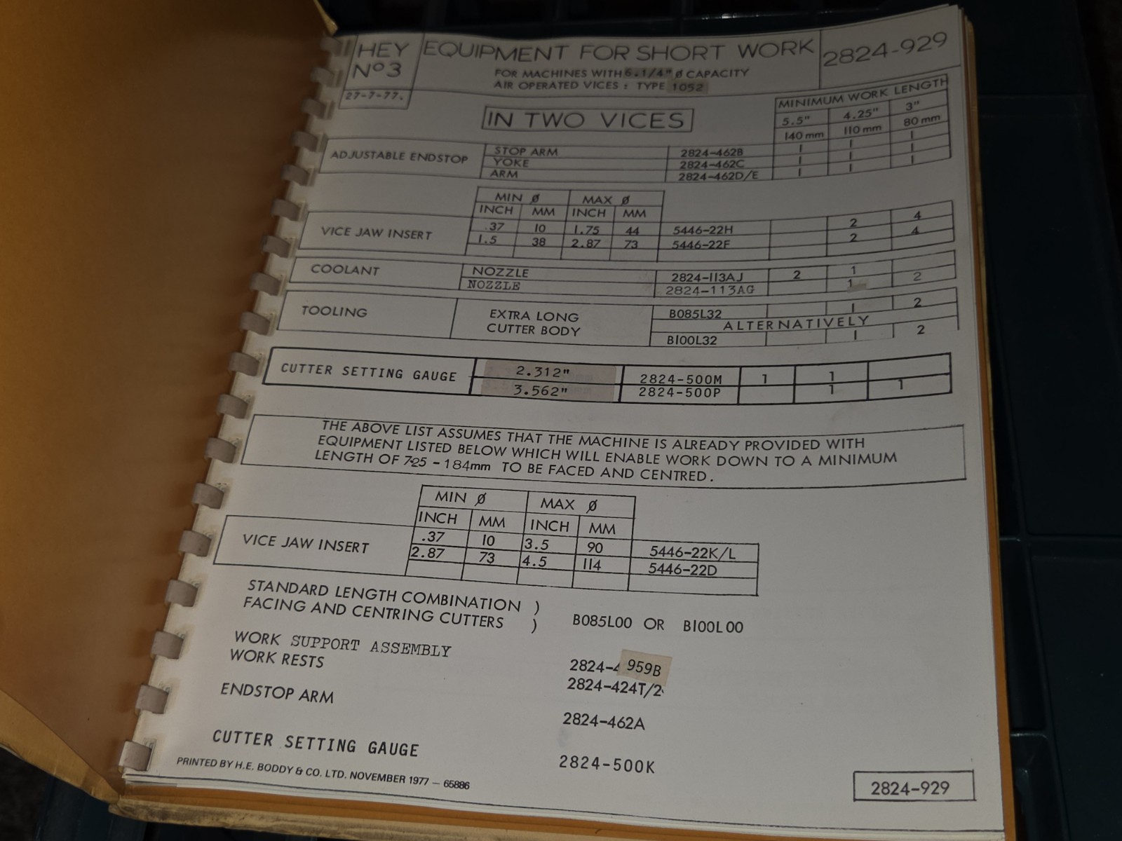Vtg HEY machine tools Book Number 3 Automatic Facing Centering M/C Manual Book
