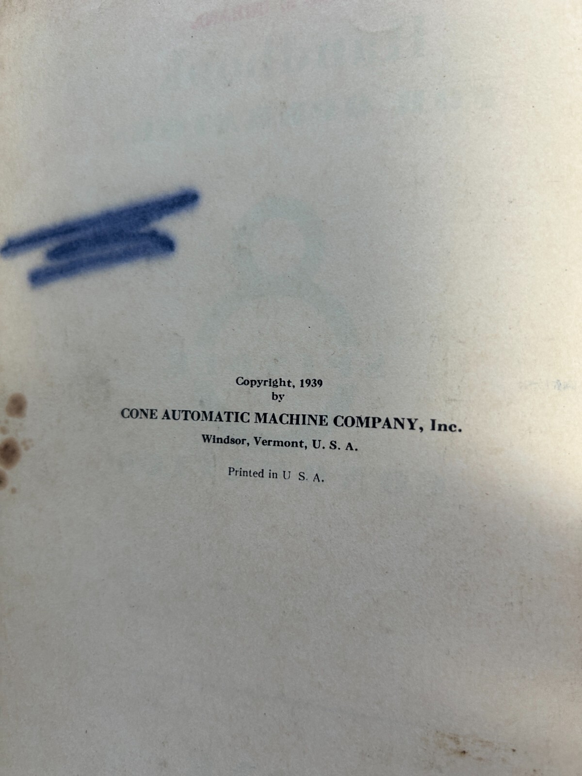 Vintage 1939 Handbook for Operators 8 Spindle Conomatics Windsor, Vermont