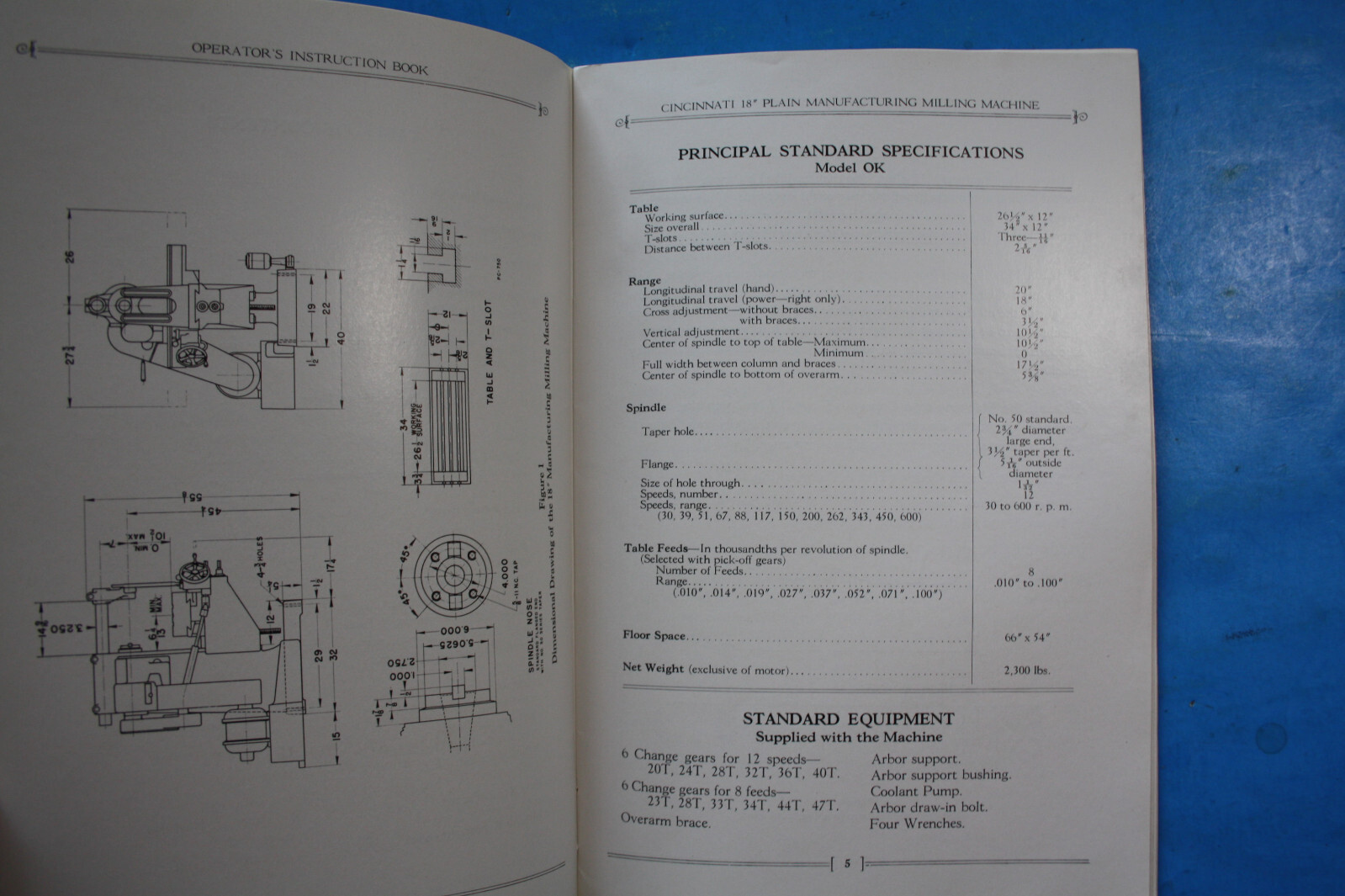 Cincinnati 18″ Plain Manufacturing Milling Machine Operator’s Instruction Book