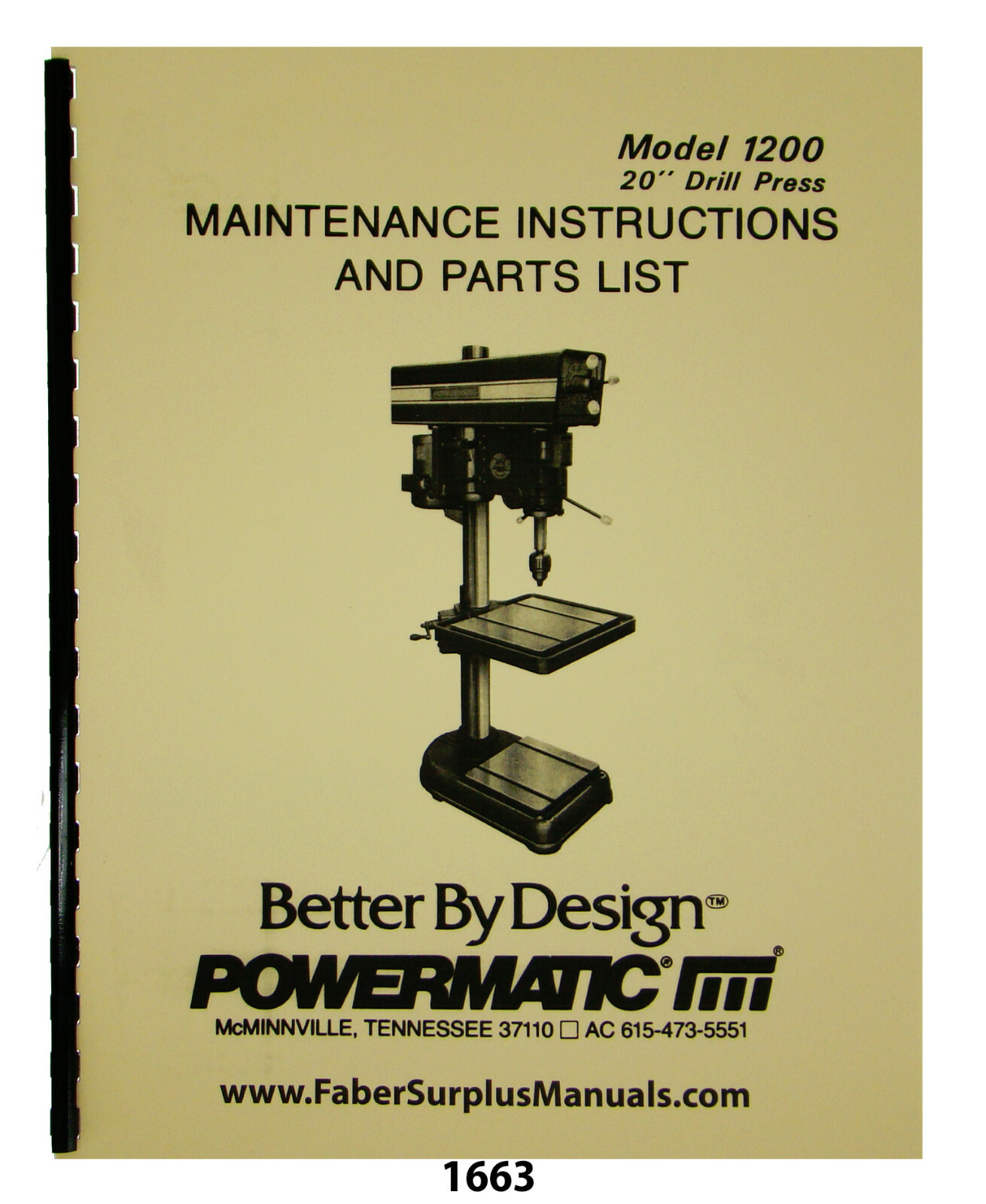 Powermatic 1200 20″ Drill Press Maintenance & Parts List Manual #1663