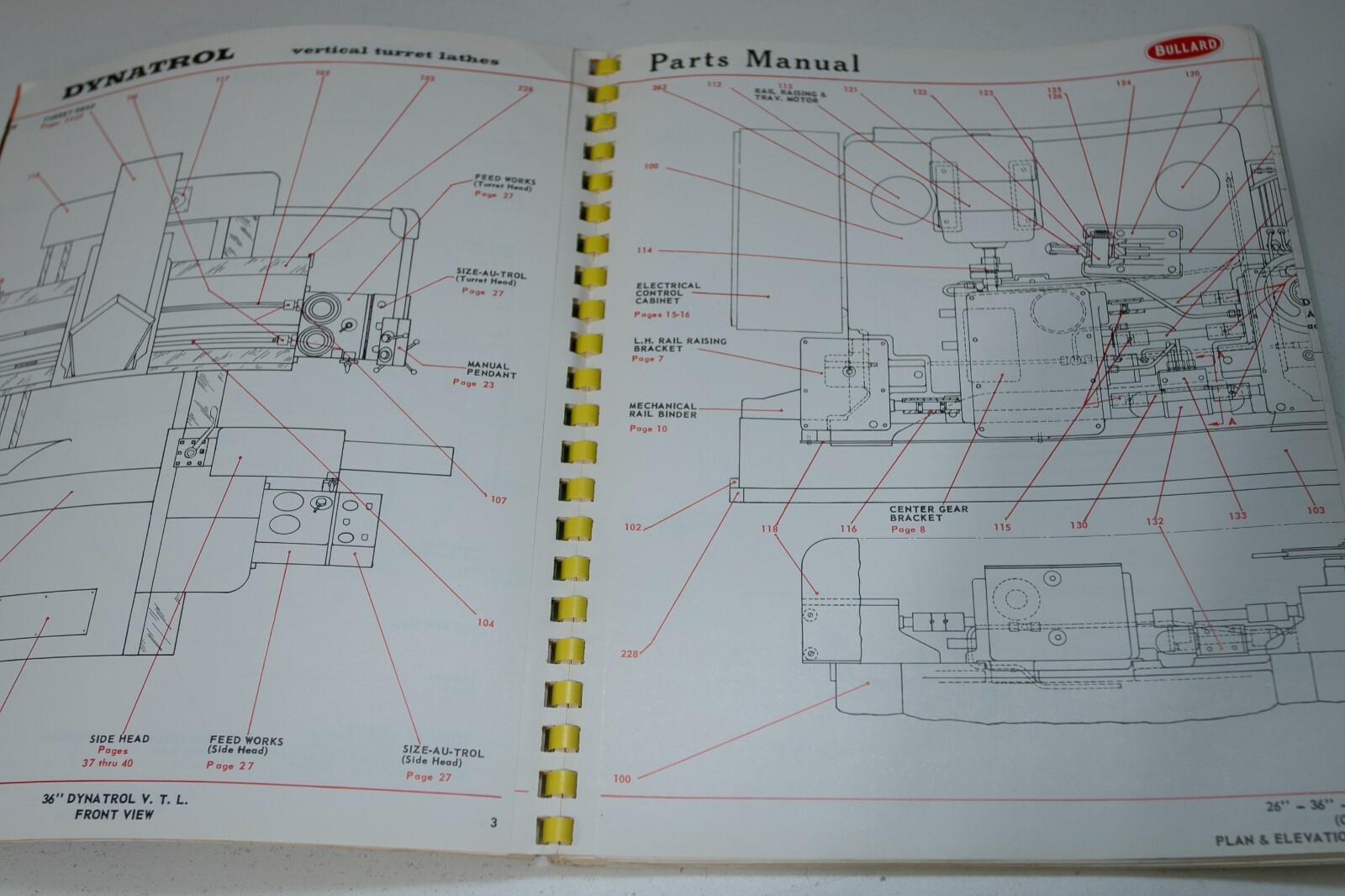 Bullard Dynatrol Vertical Lathe VTL 26 36 46 Parts Manual 51 Pages 1962