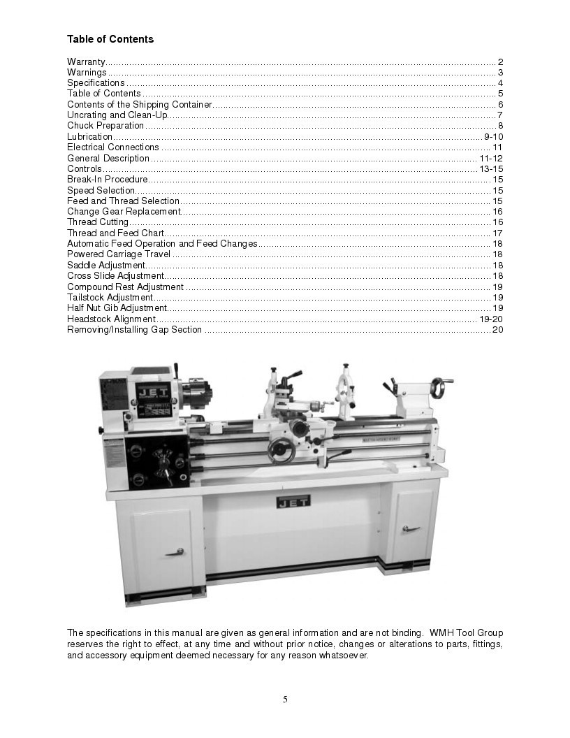 Jet BDB-1340A Belt Drive Lathe Owners Manual *217