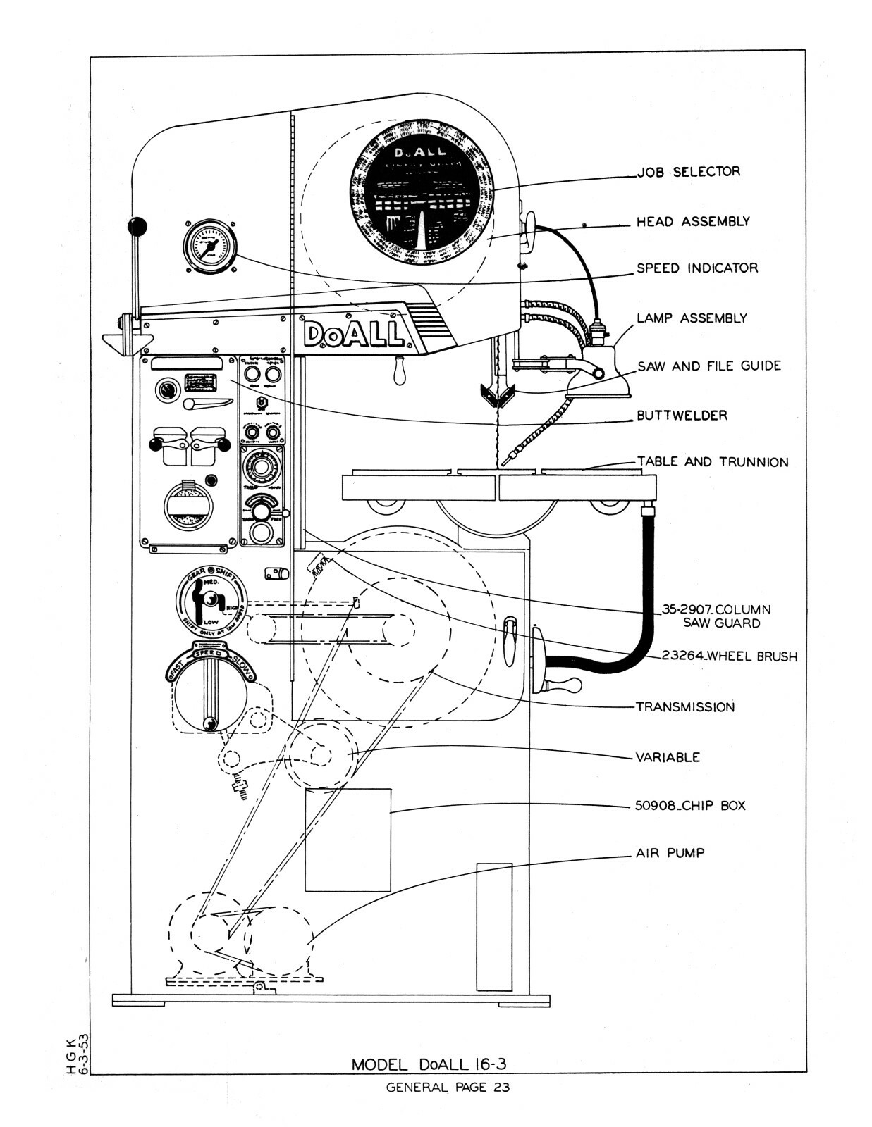DoALL 16-3 Bandsaw Contour Machine Replacement Parts Manual #1432