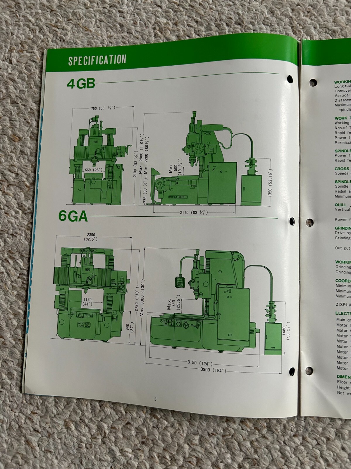 MITSUI SEIKI 4GB / 6GA JIG GRINDING MACHINE SALES CATALOG