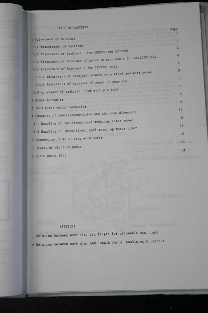 Nikken CNC200 Rotary Table & Common Instruction Manual w/ Wiring Diagram & FANUC