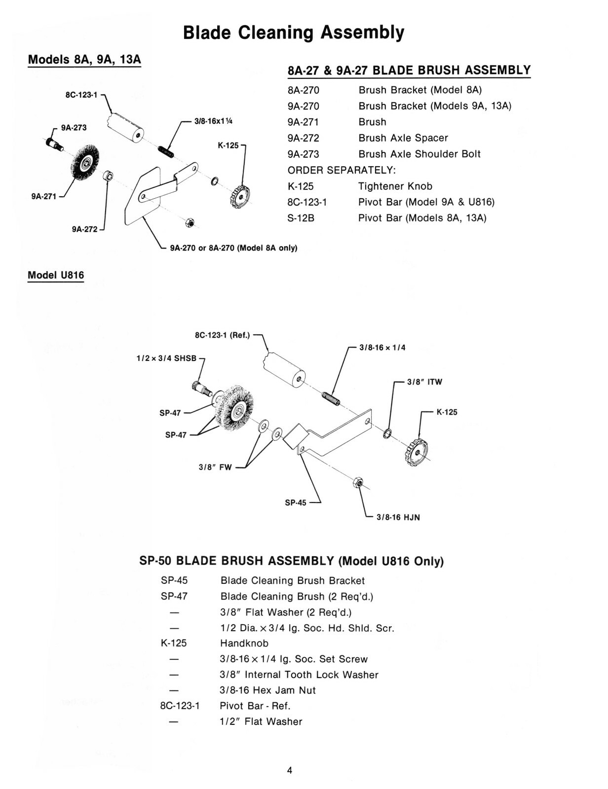 Kalamazoo Horizontal Bandsaws 8A, 9A, 13A, U816 Illustrated Parts Manual #1713