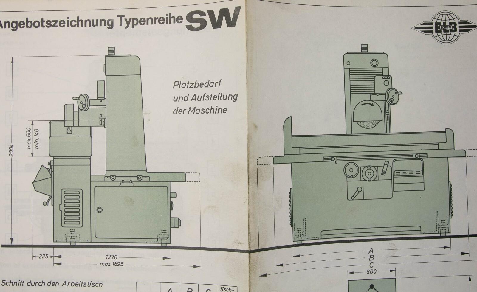 ELB SCHLIFF Surface Grinder SW, SWBO SWBD Operations Service Manual and Parts