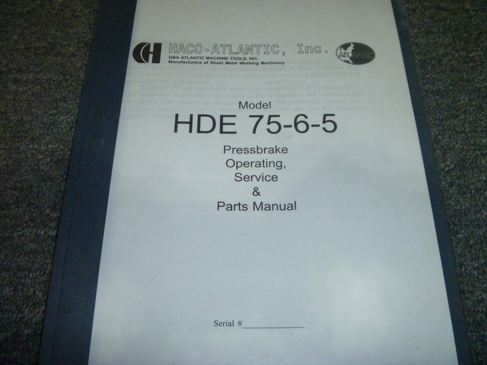 Haco-Atlantic HDE 75-6-5 Press Brake Parts, Operator, and Service Repair Manual