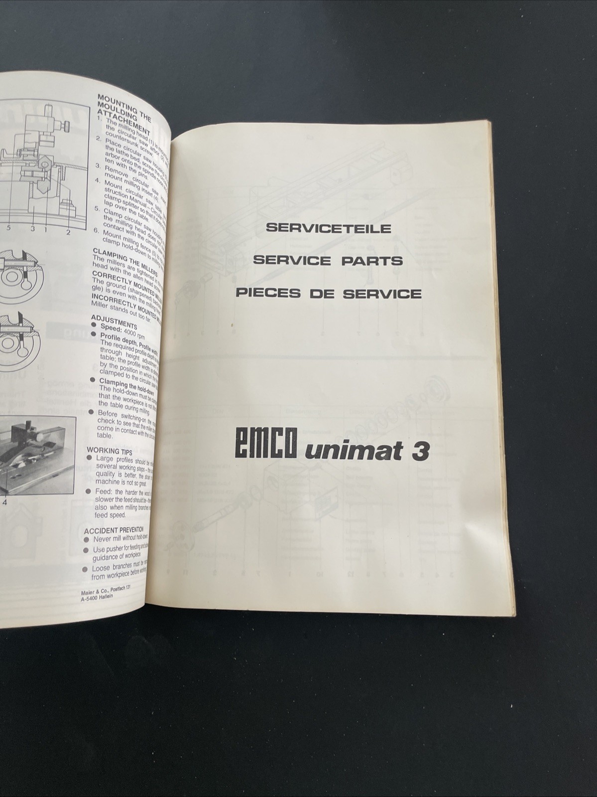 Original EMCO UNIMAT 3 Lathe Instruction and parts manual Free Ship
