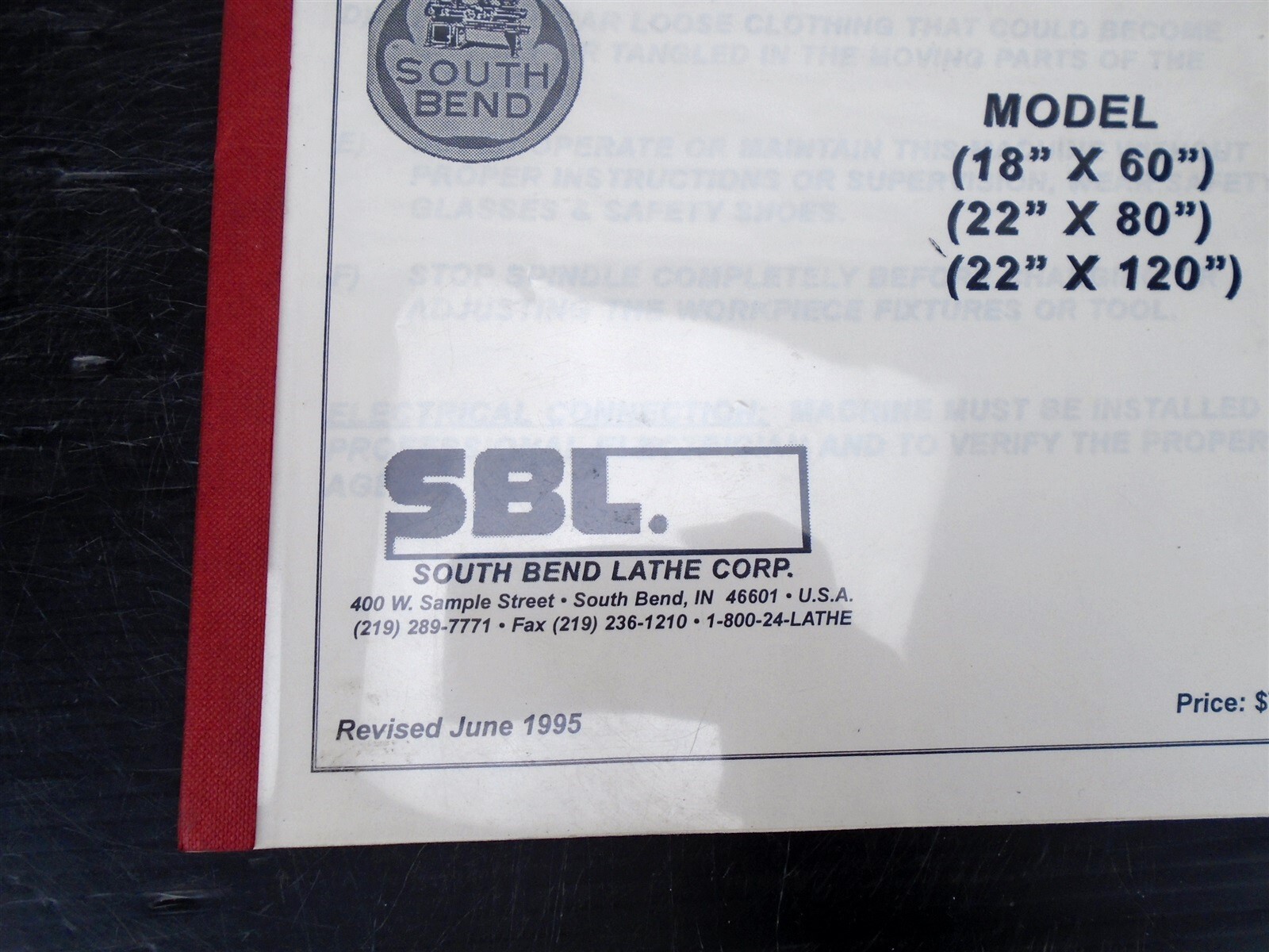 SOUTH BEND Lathe Corp TURN-NADO Instruction / Parts Manual & Wiring Diagrams ’95