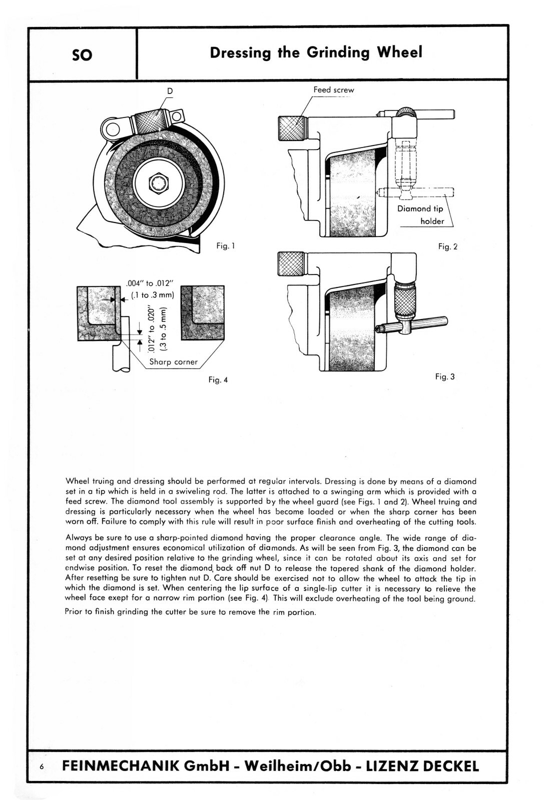 Deckel Single Lip Cutter Grinder SO Operating Instruction Manual #1590