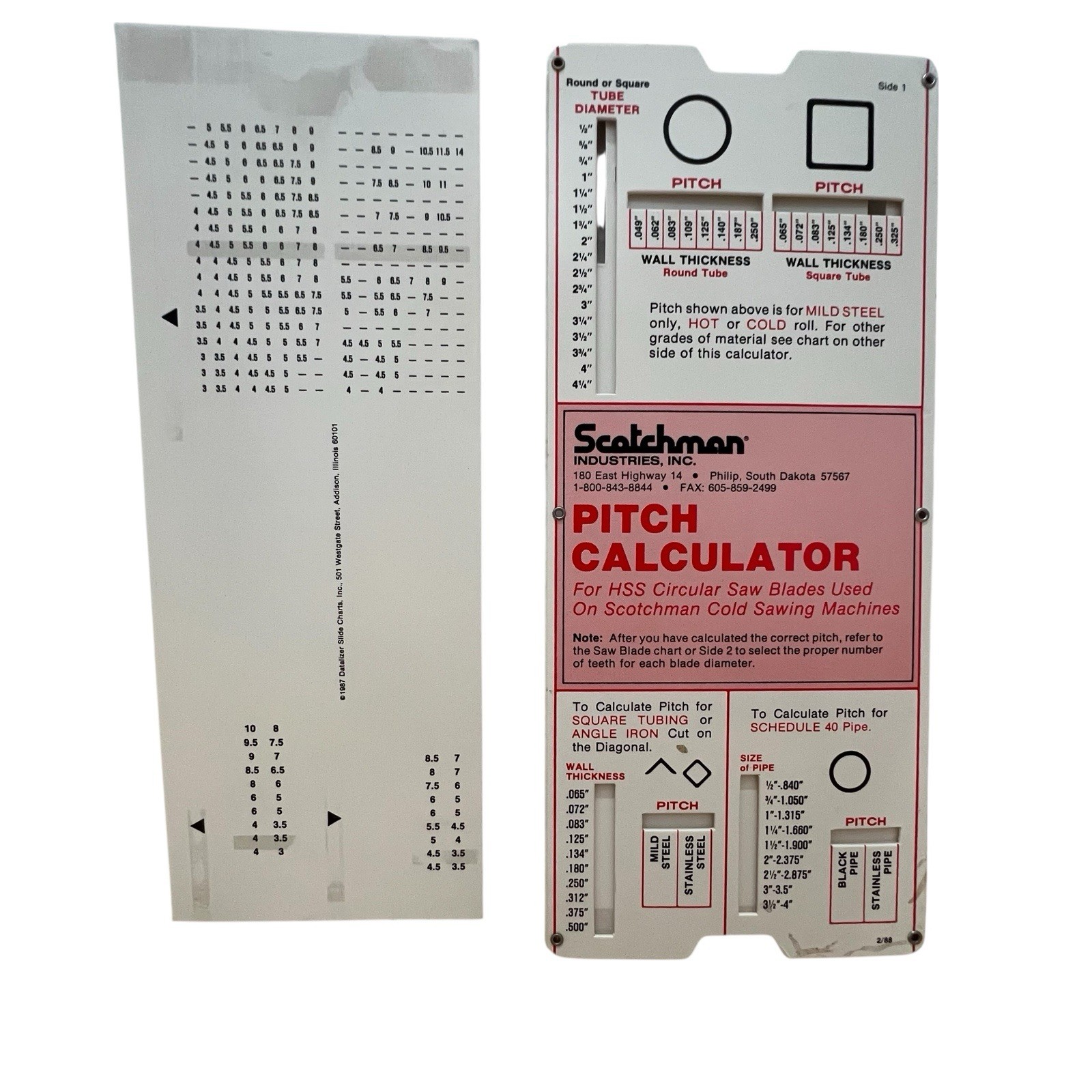 Vintage 1988 Scotchman Industries Pitch Calculator HSS Saw Blades