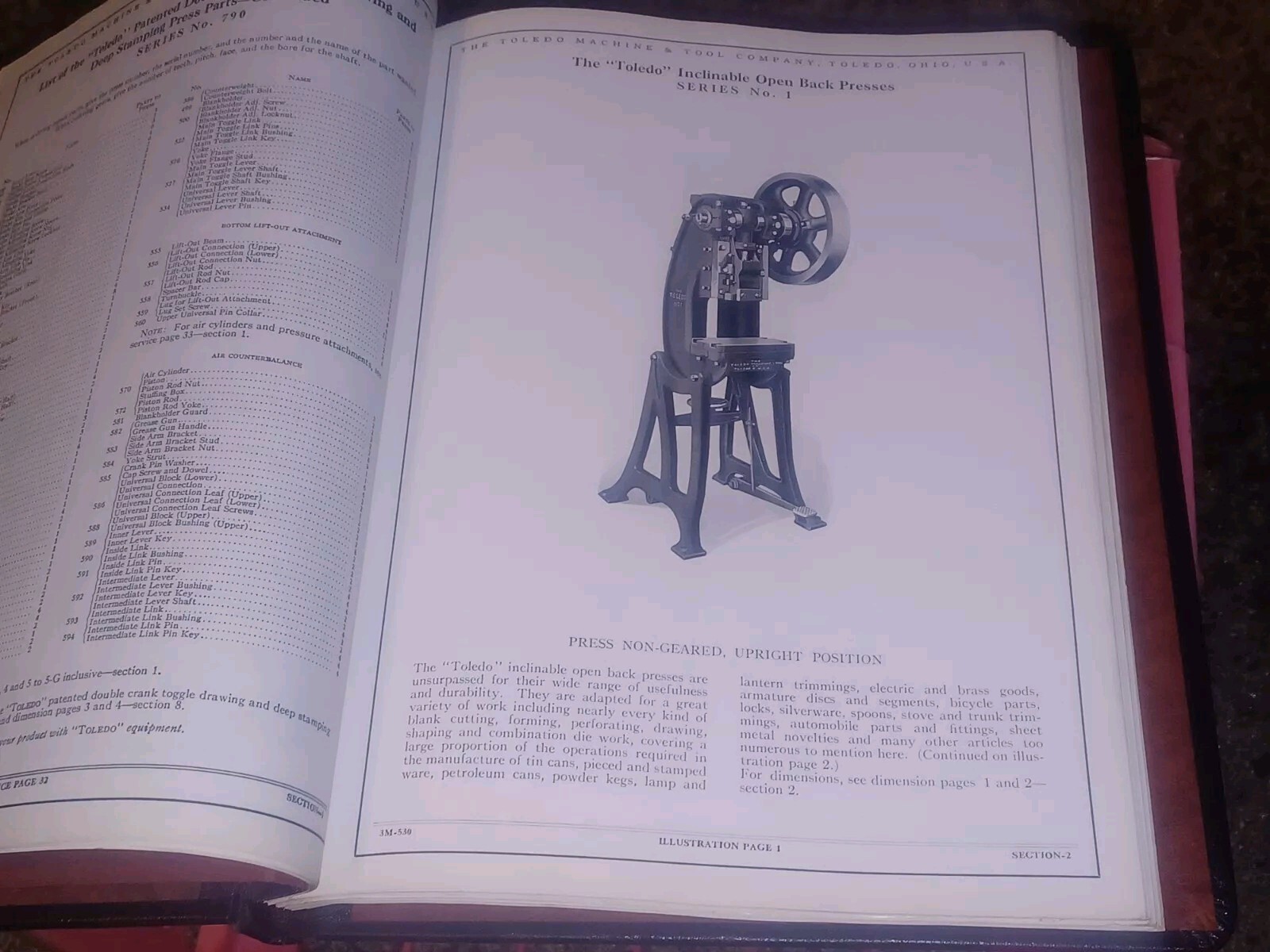 OLD Toledo Ohio Machine & Tool Catalog Book Presses Machinery Dies SHEET METAL