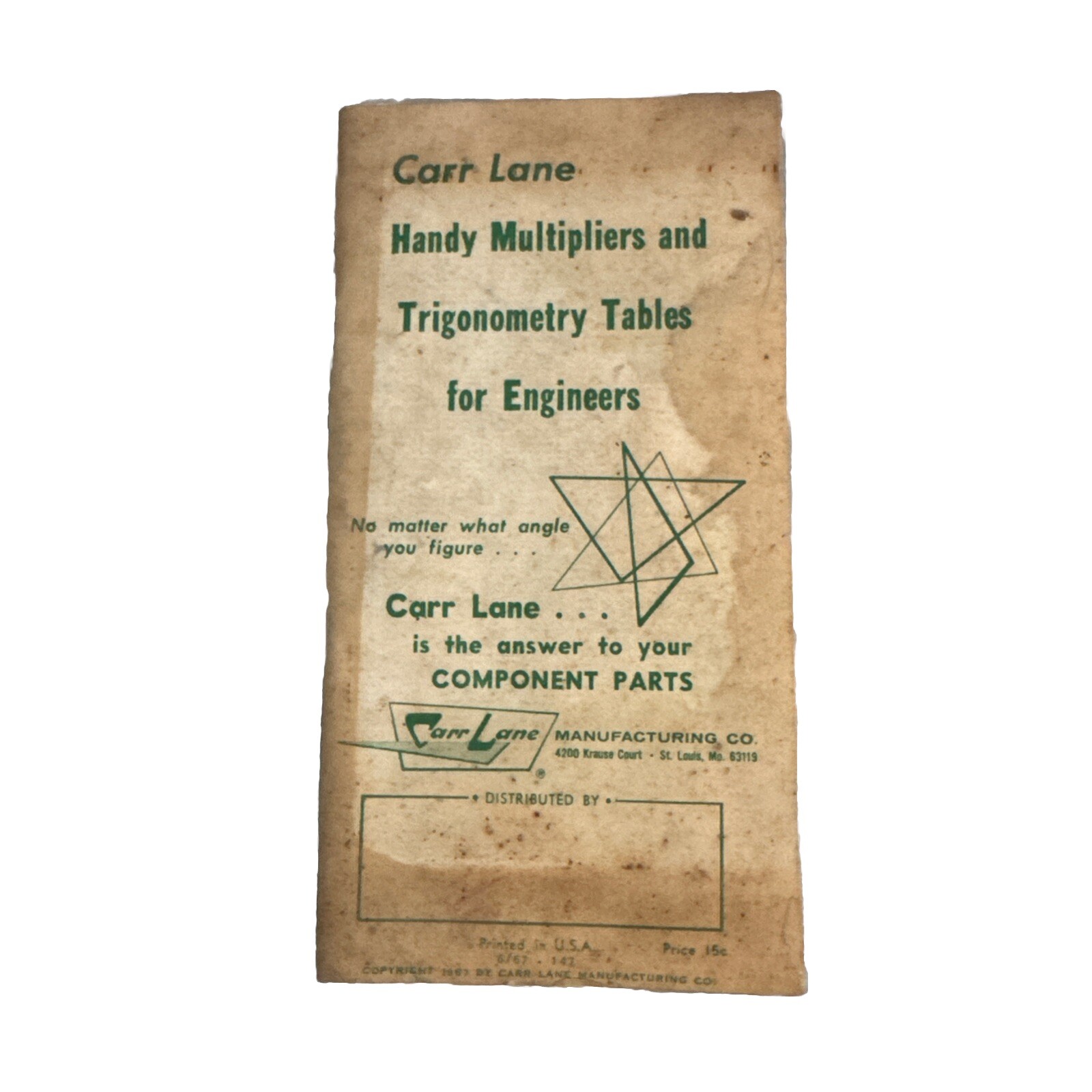 Carr Lane Trigonometry Tables Handy Reference Data for Engineers Vintage