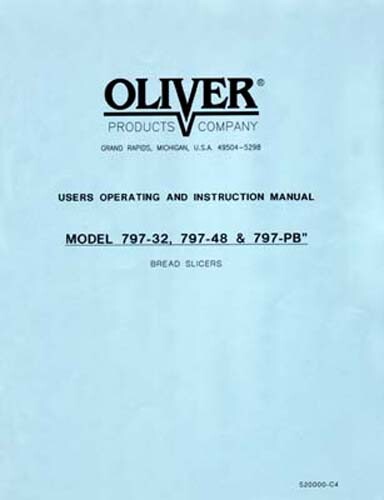 Oliver Model 797-32 797-48 797-PB Bread Slicer Manual