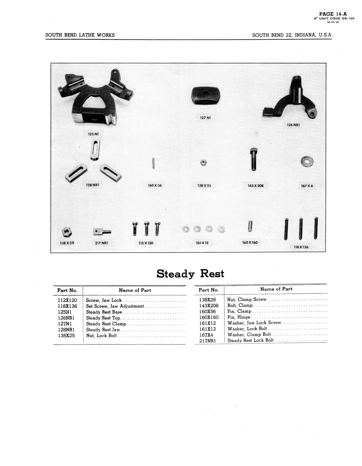 South Bend 9″ Model B Lathe Standard Change Gear lathes Parts Manual #1291