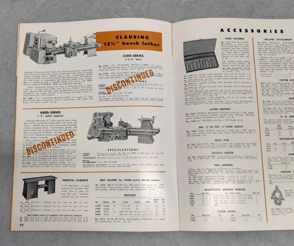 Clausing Lathe Press Drilling Machine Parts Catalog Brochure Vtg Kalamazoo MI